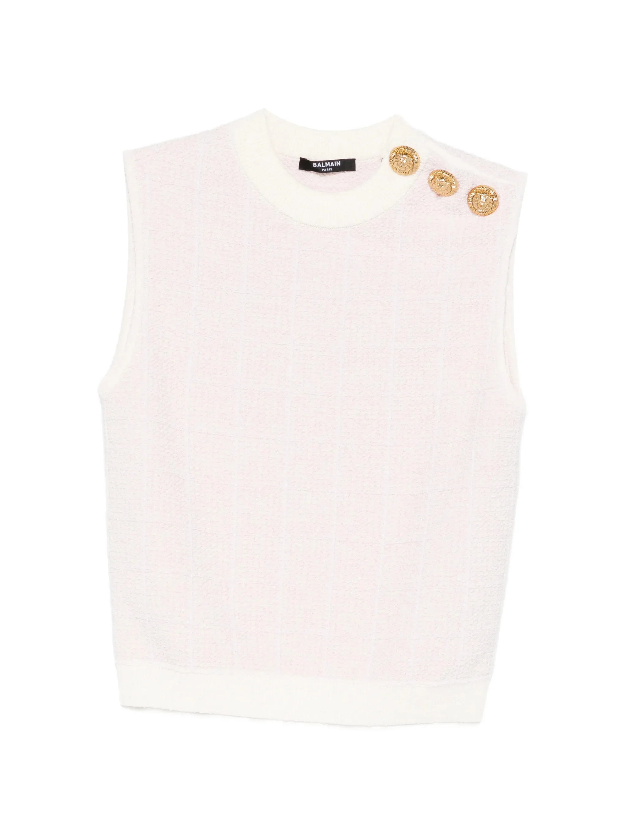Balmain Women’s Round Neck Knit Top with Lion Button Detail - Size 36