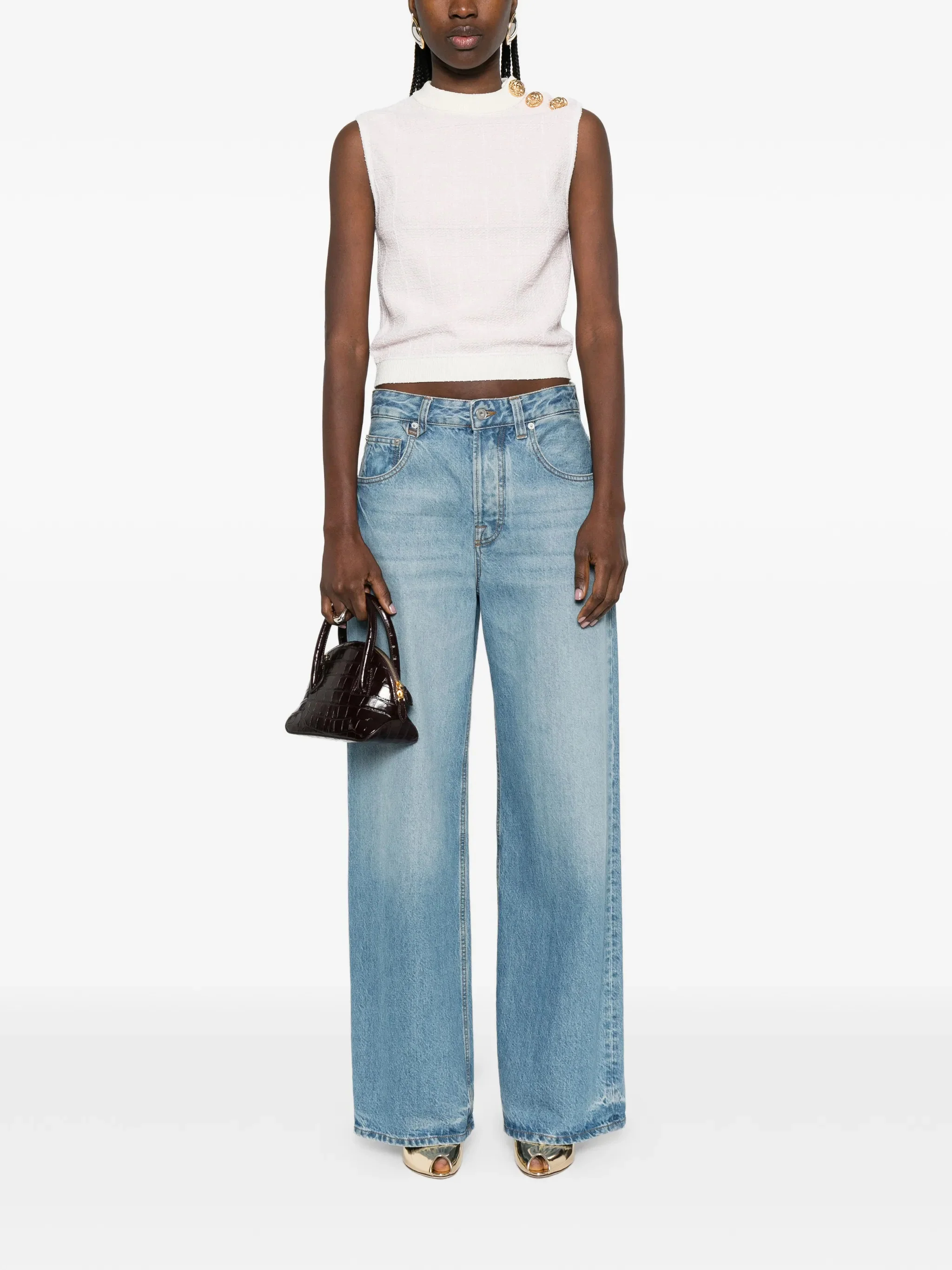 Balmain Women’s Round Neck Knit Top with Lion Button Detail - Size 36 - Image 2