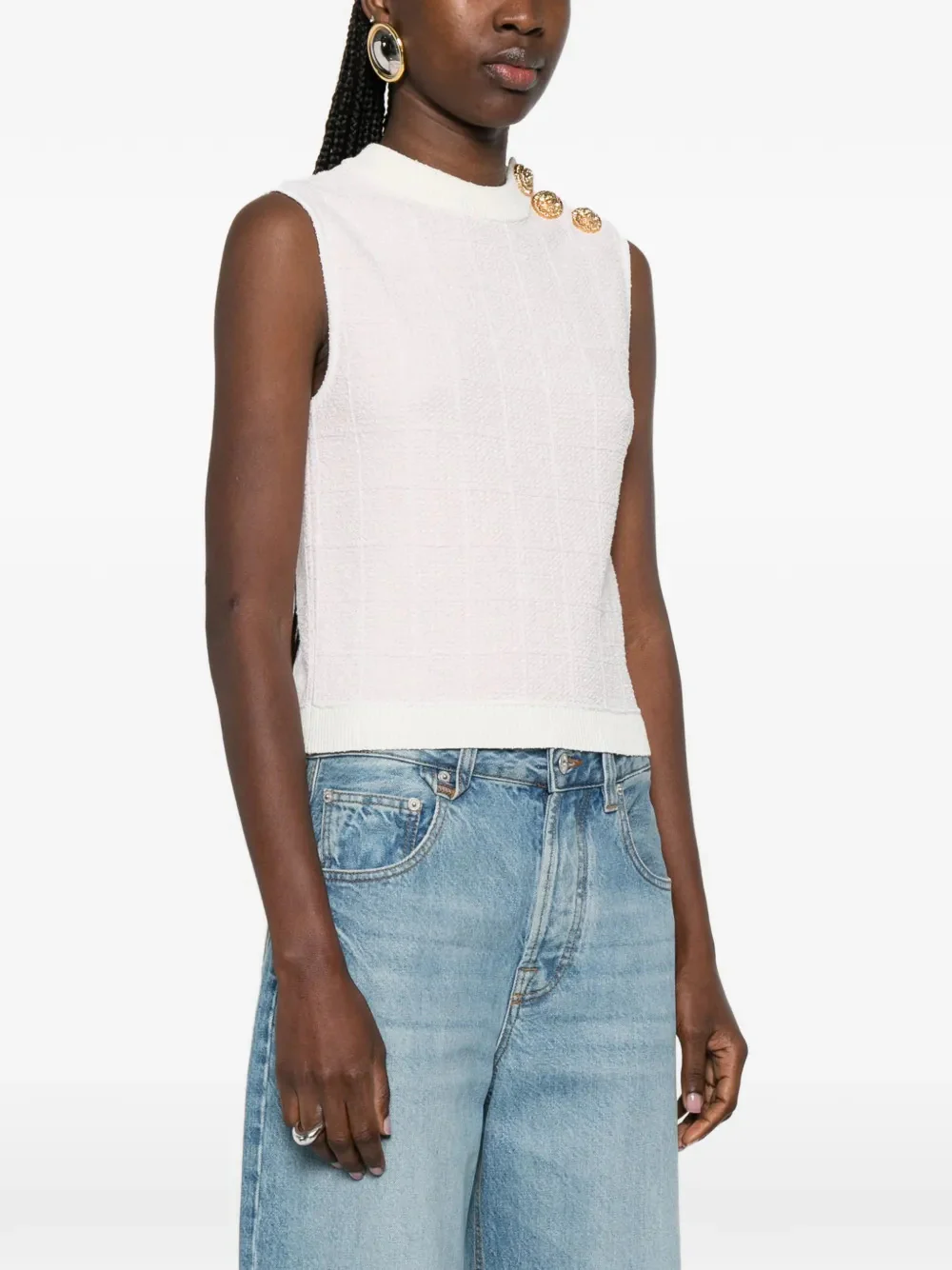Balmain Women’s Round Neck Knit Top with Lion Button Detail - Size 36 - Image 3