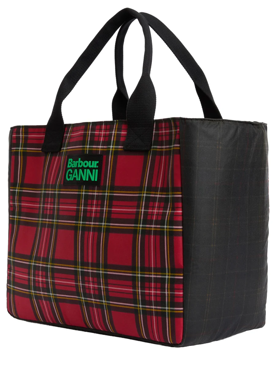 BARBOUR X GANNI Shopping Bag in Waxed Cotton with Check Print - Image 3