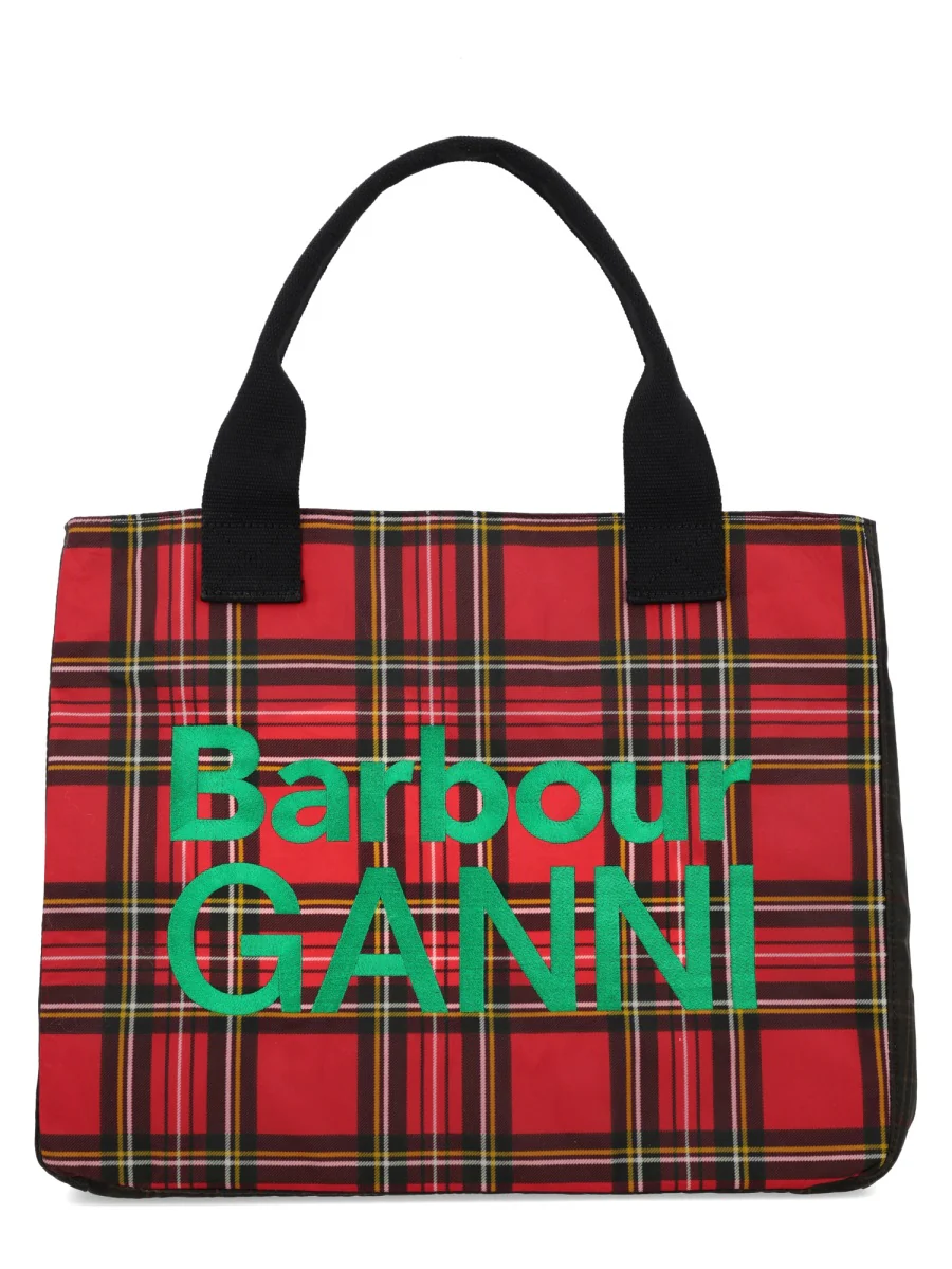 BARBOUR X GANNI Shopping Bag in Waxed Cotton with Check Print - Image 4