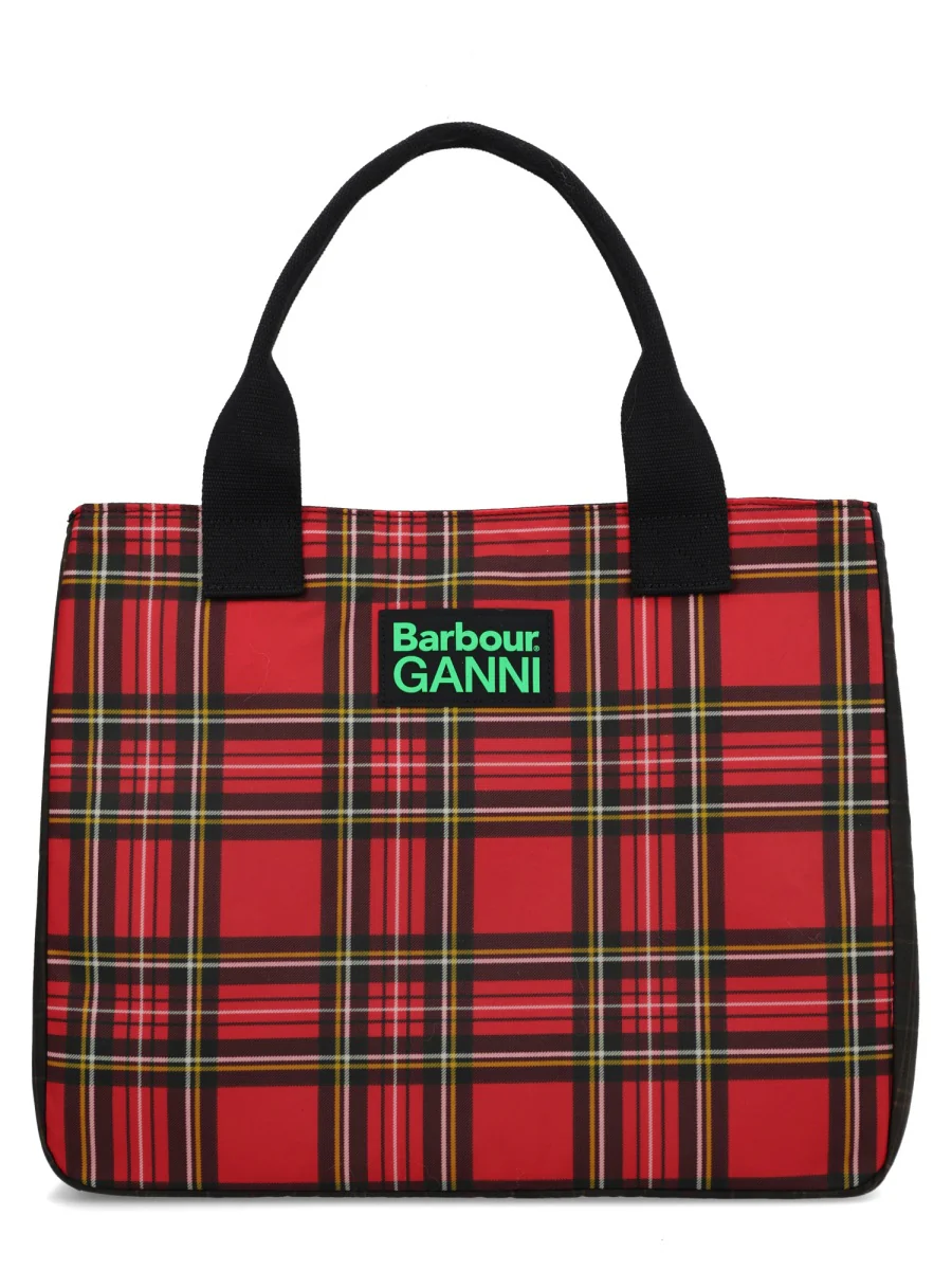 BARBOUR X GANNI Shopping Bag in Waxed Cotton with Check Print - Image 5