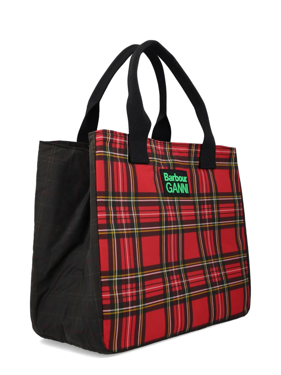 BARBOUR X GANNI Shopping Bag in Waxed Cotton with Check Print - Image 6
