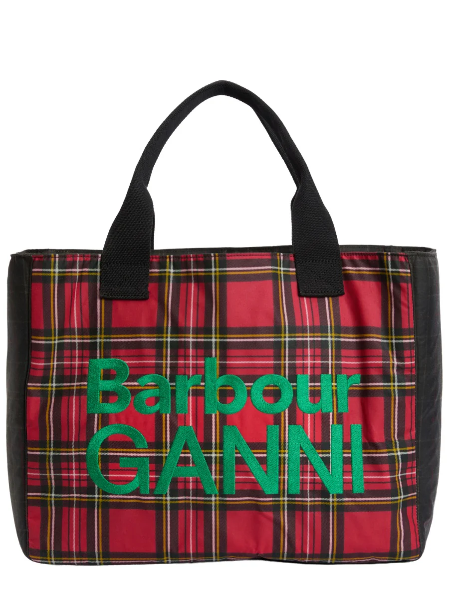 BARBOUR X GANNI Shopping Bag in Waxed Cotton with Check Print - Image 7