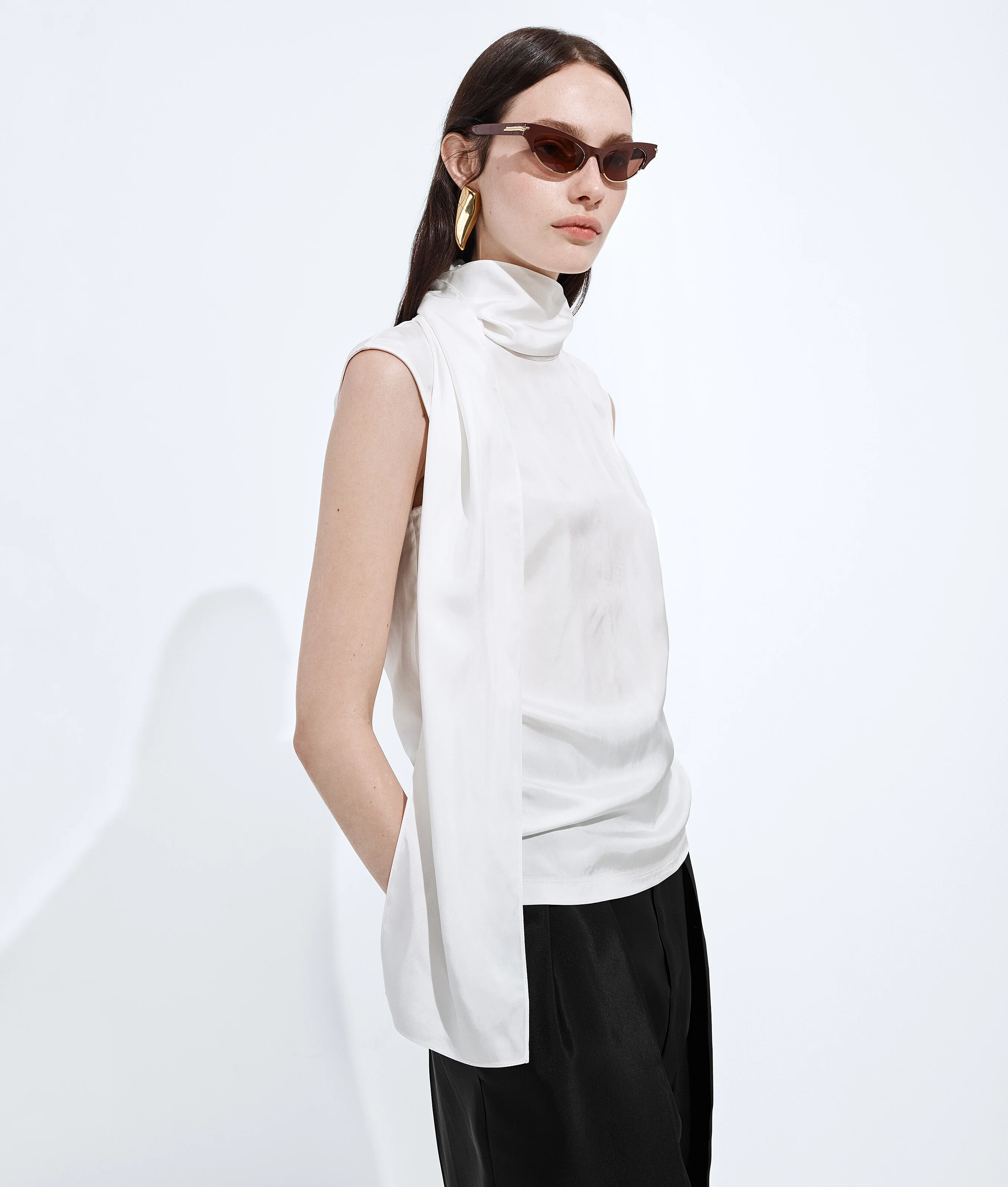 Bottega Veneta Silk Satin Top with Scarf Detail and Button Closure - Regular Fit - Image 2