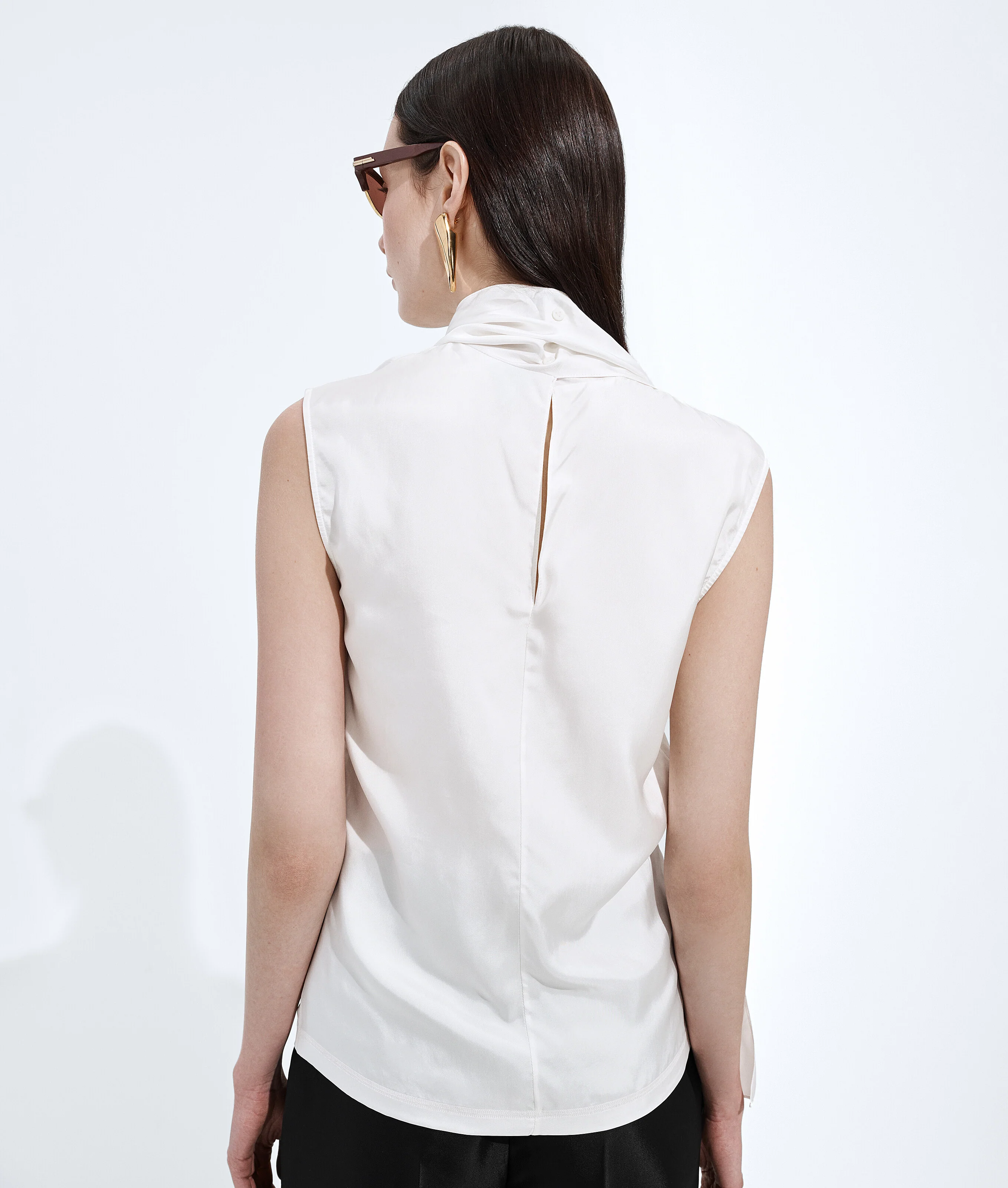 Bottega Veneta Silk Satin Top with Scarf Detail and Button Closure - Regular Fit - Image 3