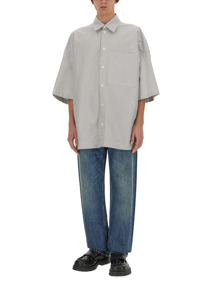 BOTTEGA VENETA Striped Cotton Overshirt with "BV" Embroidery - Image 2
