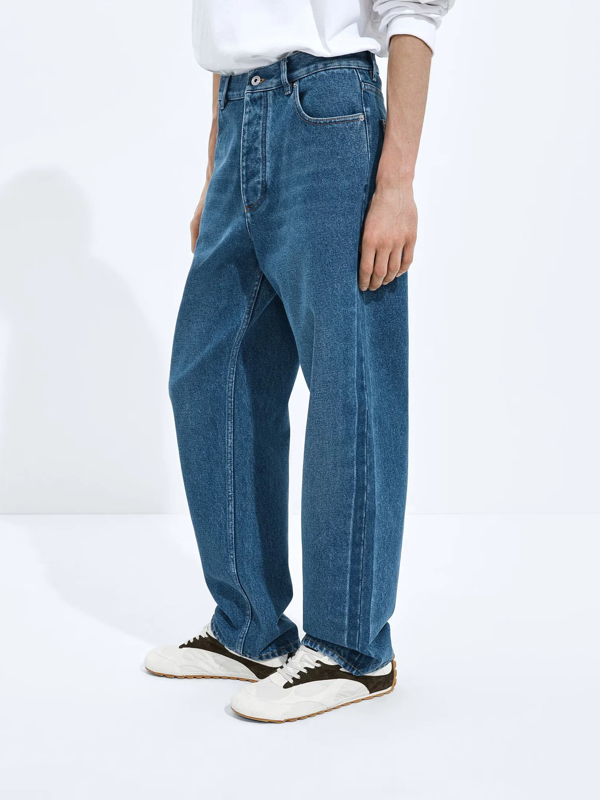 Bottega Veneta Wide Leg Jeans with Embossed Leather Patch - Size 46 - Image 2