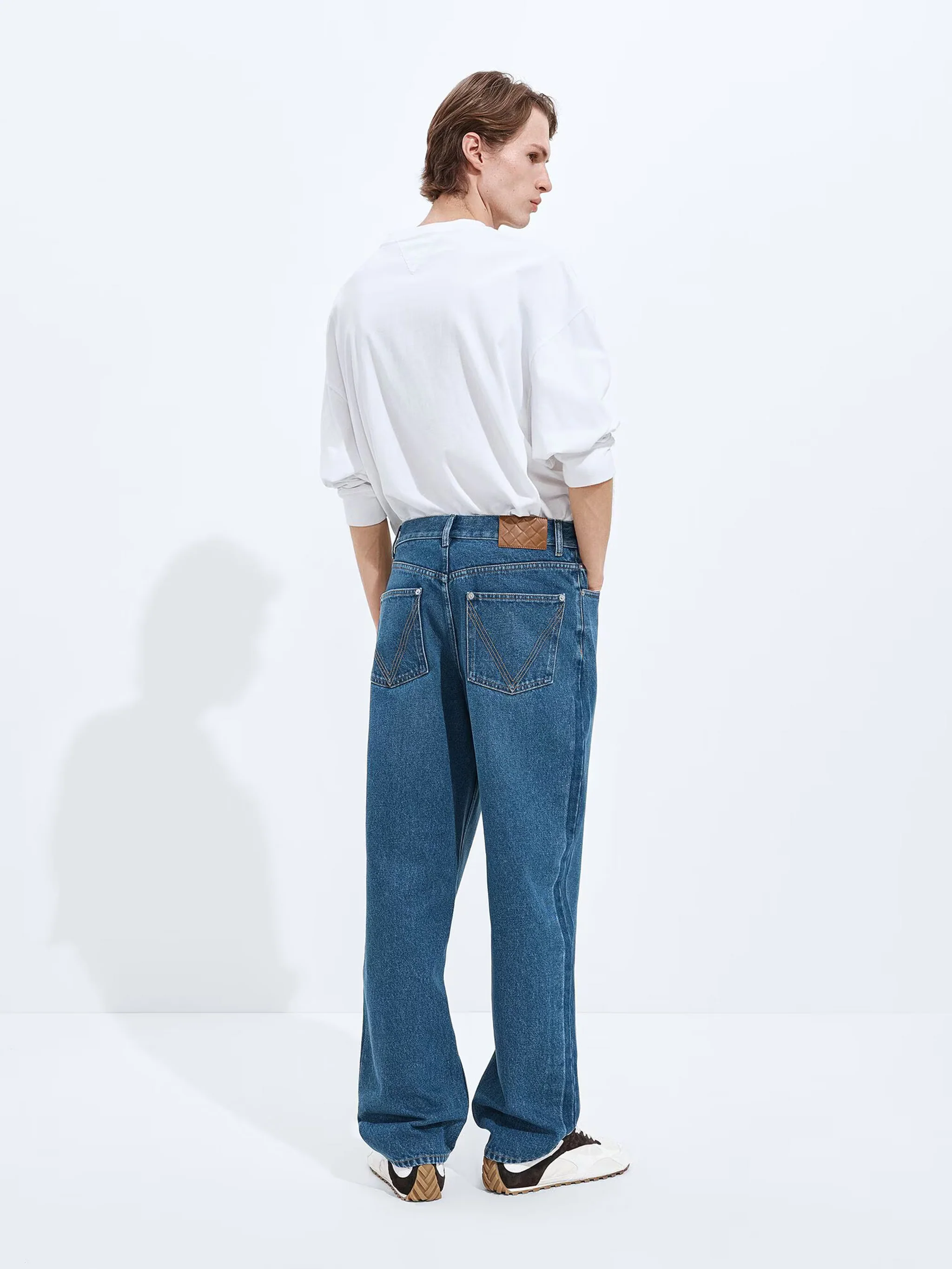 Bottega Veneta Wide Leg Jeans with Embossed Leather Patch - Size 46 - Image 3