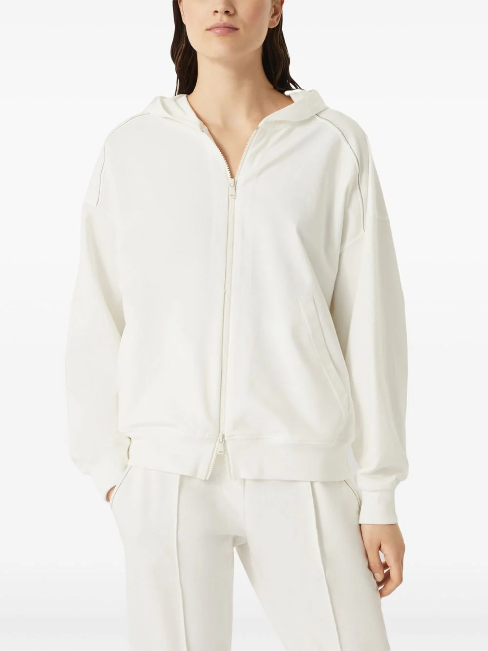 Brunello Cucinelli Bead-embellished Cotton-jersey Zip-up Hoodie - Image 2