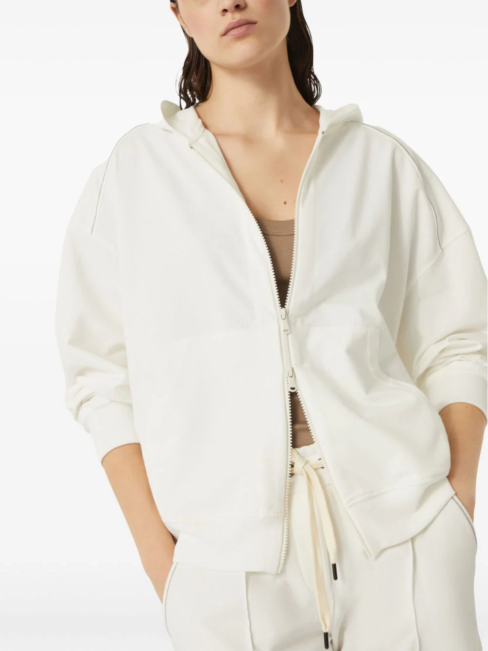 Brunello Cucinelli Bead-embellished Cotton-jersey Zip-up Hoodie - Image 4