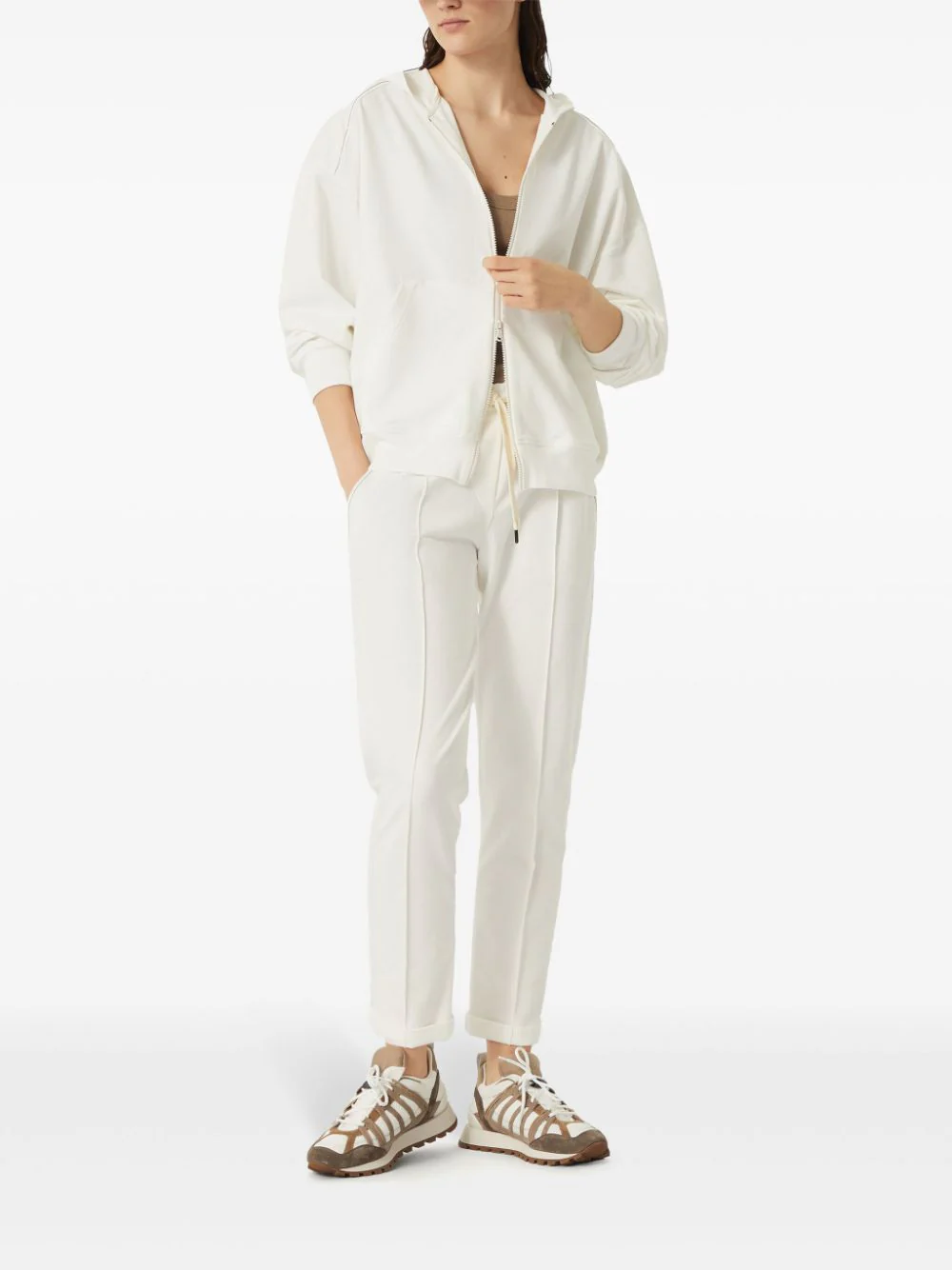 Brunello Cucinelli Bead-embellished Cotton-jersey Zip-up Hoodie - Image 6