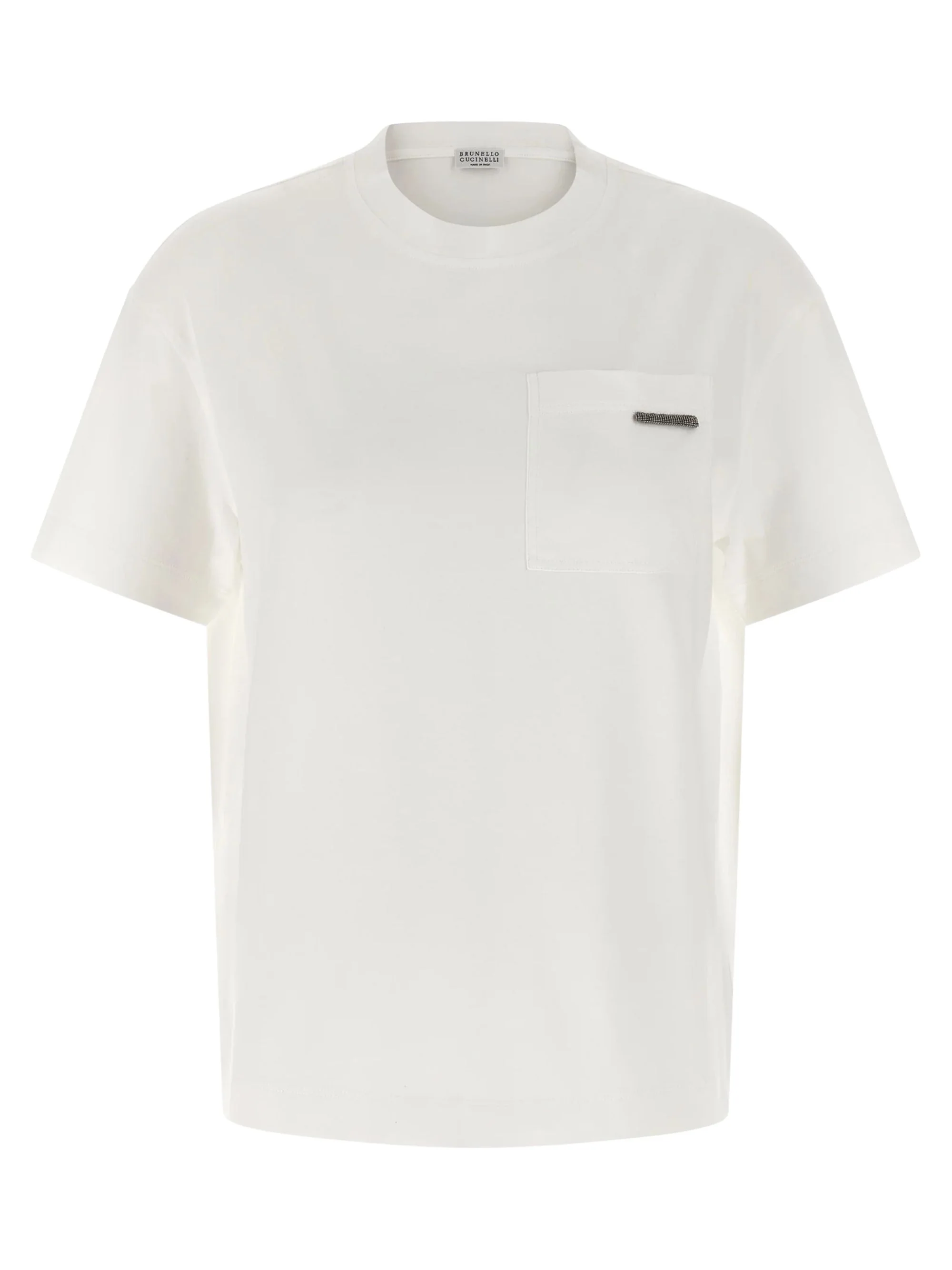 Brunello Cucinelli Cotton T-shirt with Pocket and Jewelry Application