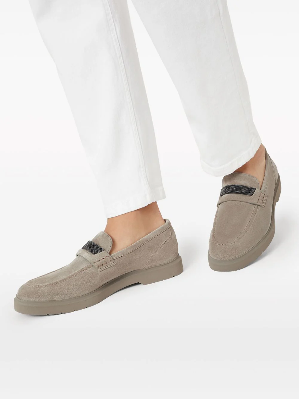 Brunello Cucinelli Crystal-embellished Suede Loafers - Image 3