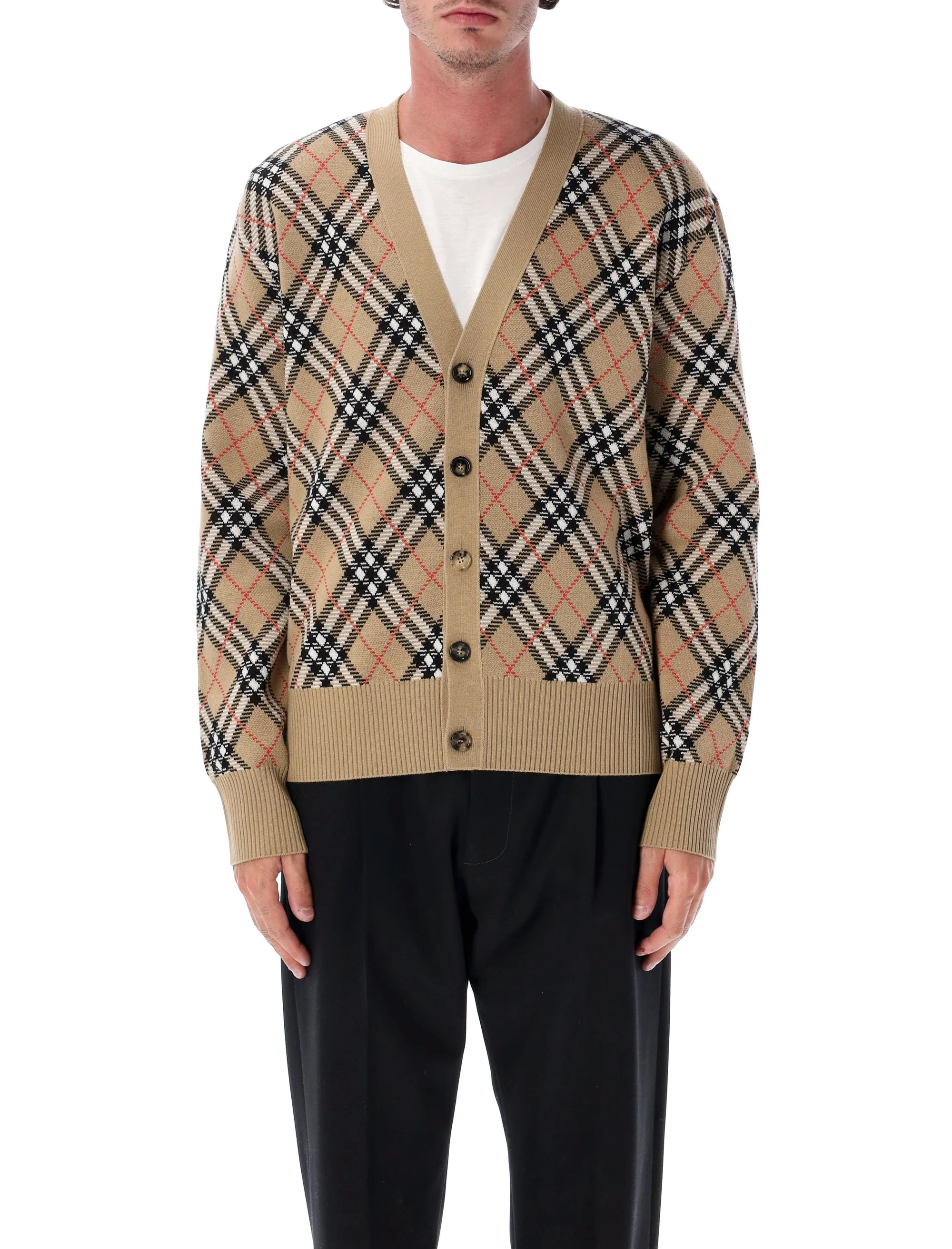 Burberry Check Wool Cardigan - Men's Size L
