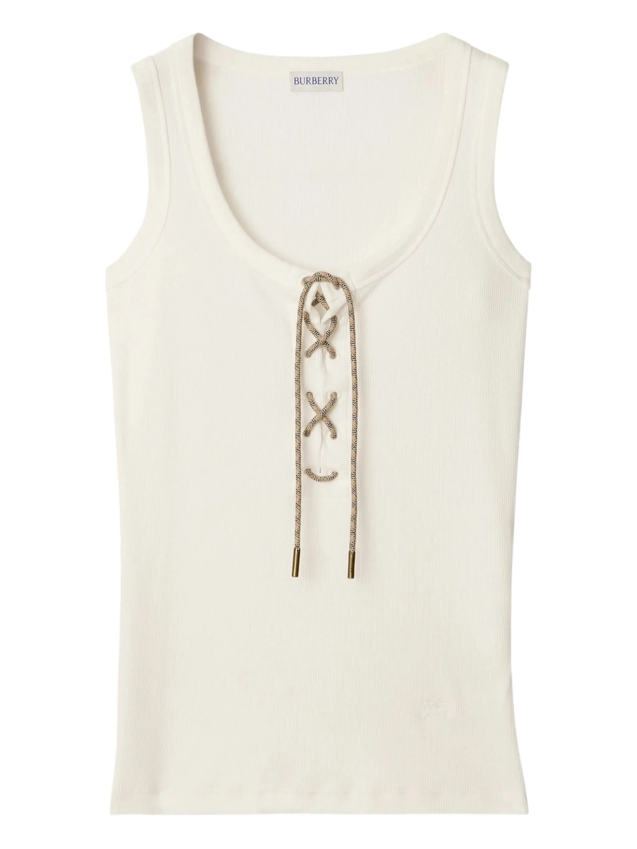 Burberry Cotton Blend Tank Top with Checked Finishes