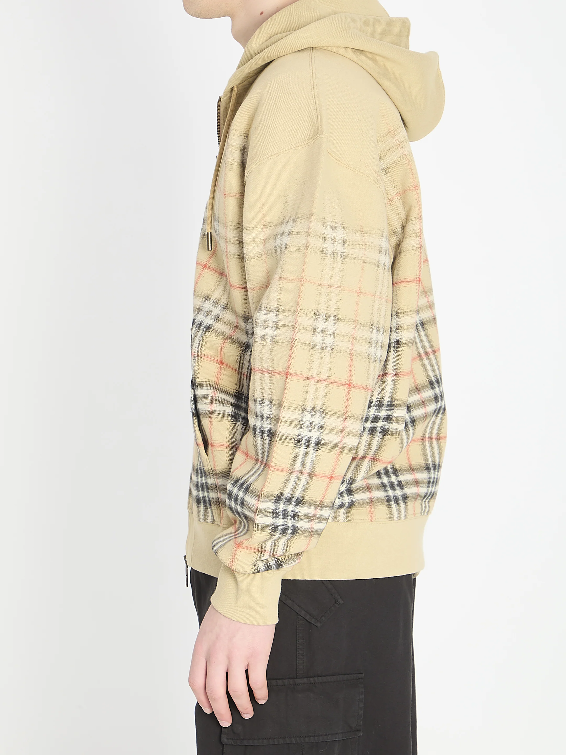 Burberry Cotton Hoodie with Faded Check - Relaxed Fit - Image 5
