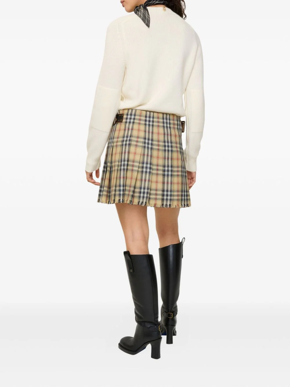 BURBERRY Fringed Pleated Checked Woven Mini Wrap Skirt - Image 7