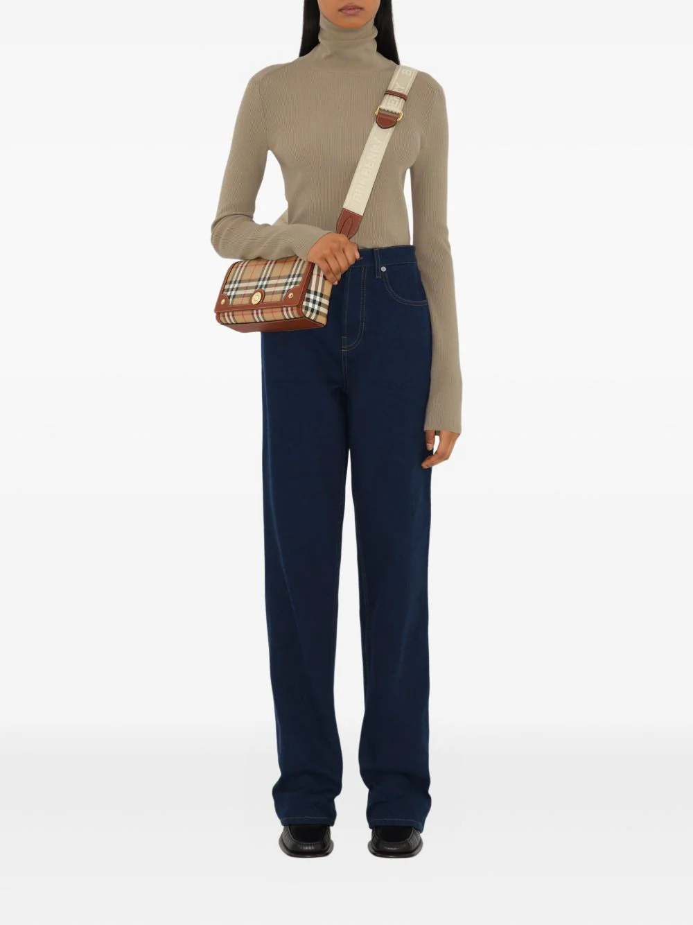 Burberry Handbag with Adjustable and Removable Shoulder Strap and All-over Check Motif in Cotton Blend for Women - Image 7