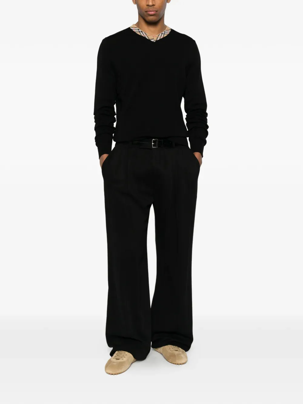 Burberry Knit V-Neck Sweater with Ribbed Trim - Size M - Image 2