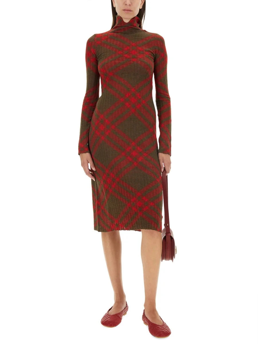 BURBERRY Long Sleeve Checkered Wool Blend Shift Dress, Size Small - Image 2