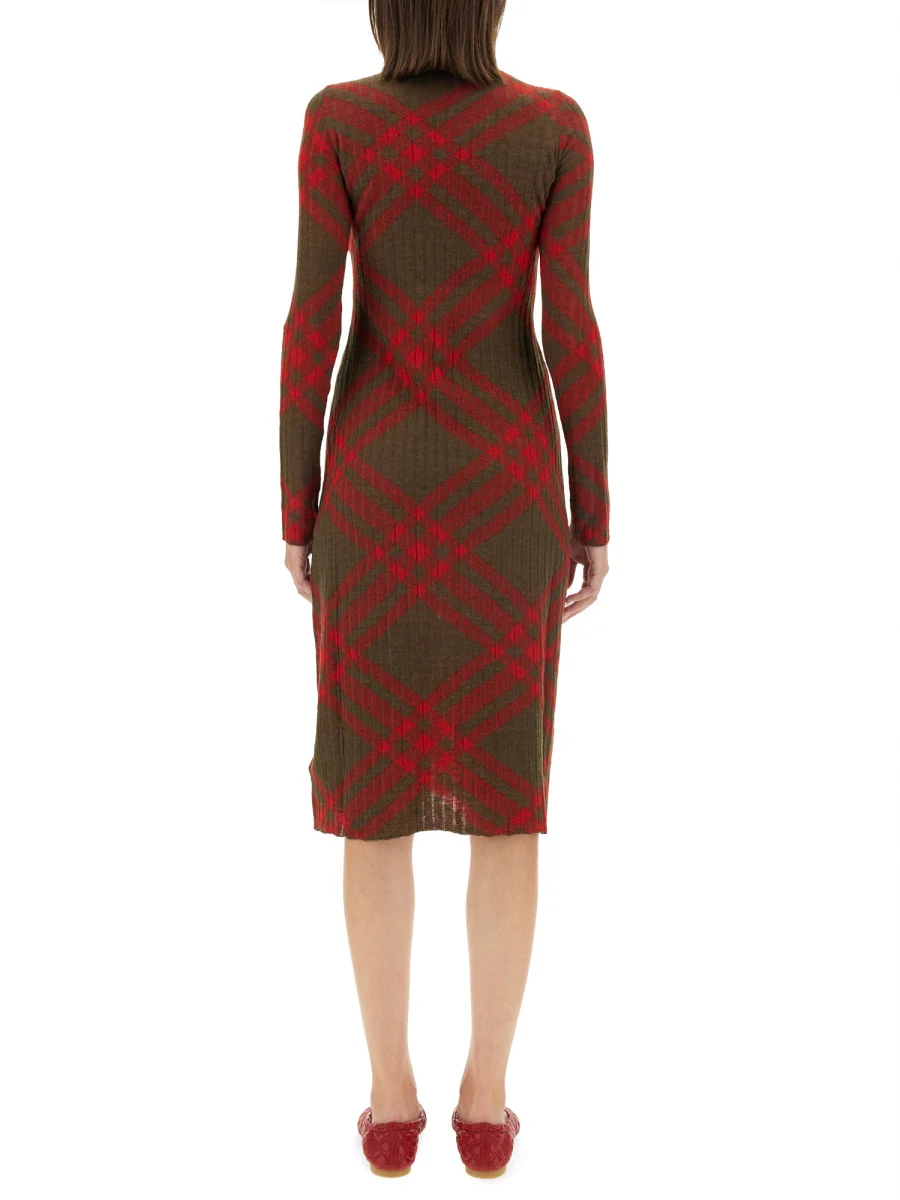 BURBERRY Long Sleeve Checkered Wool Blend Shift Dress, Size Small - Image 3
