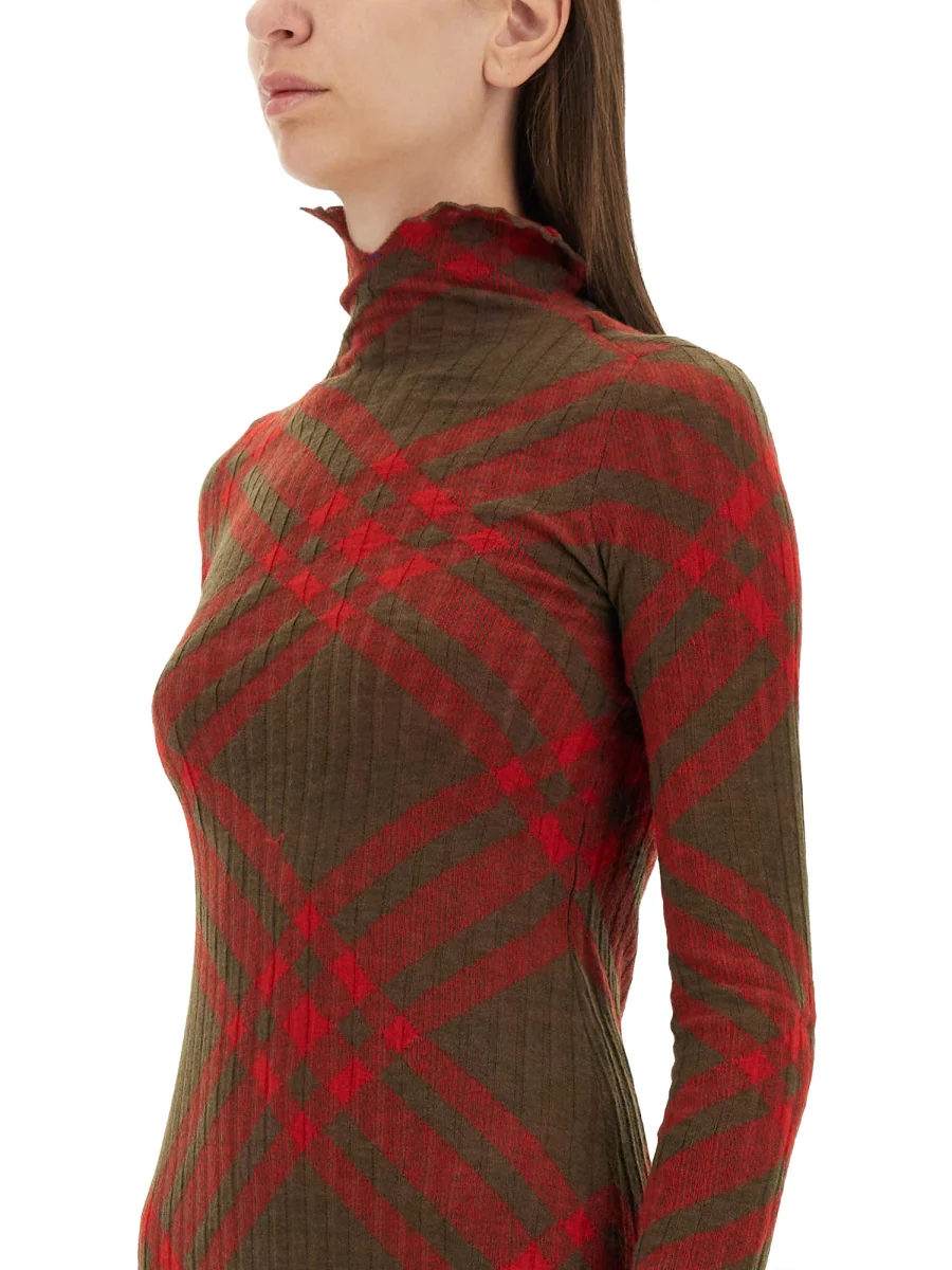 BURBERRY Long Sleeve Checkered Wool Blend Shift Dress, Size Small - Image 4