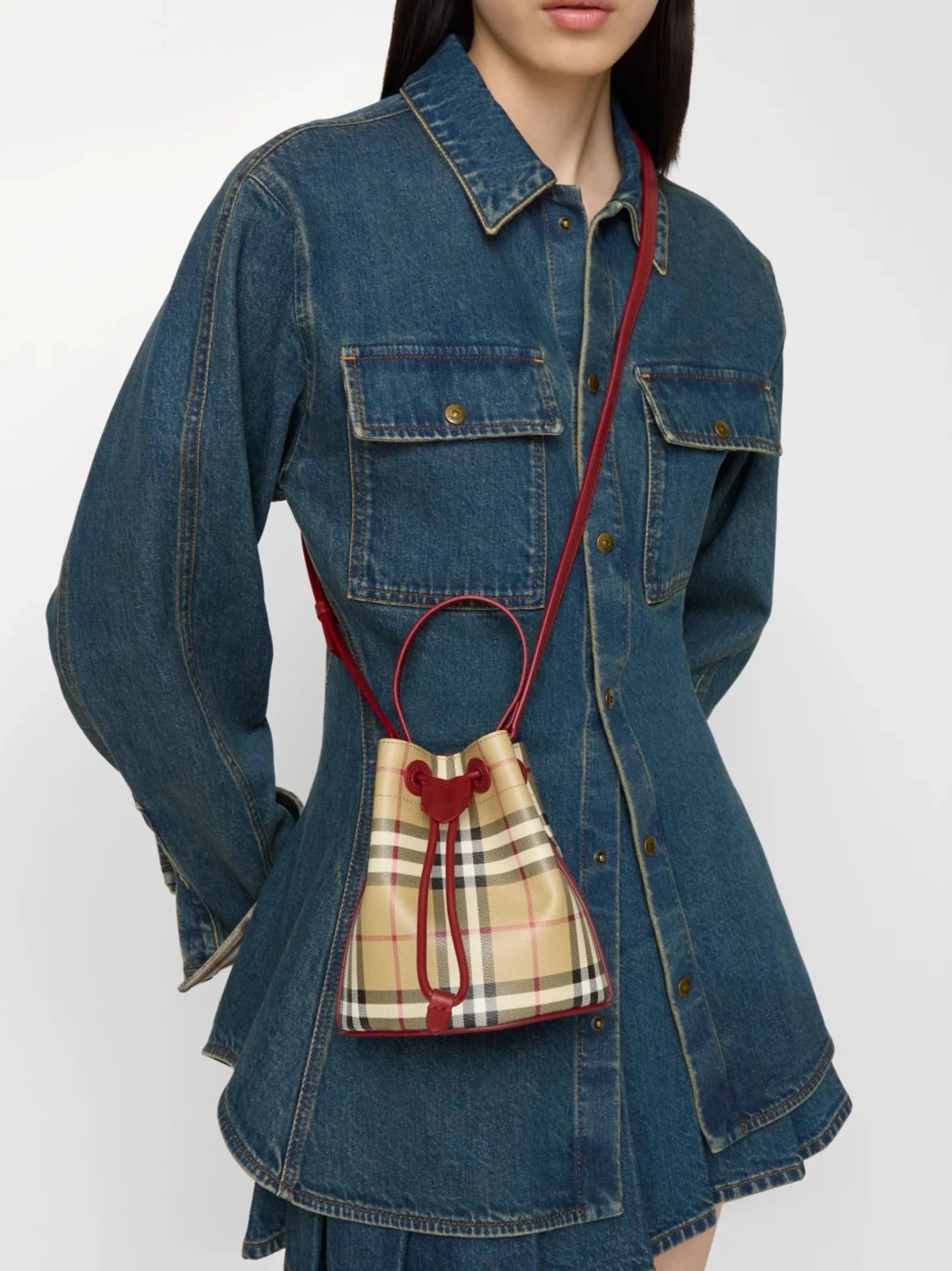 Burberry Printed Canvas Mini Check Bucket Bag - Image 4
