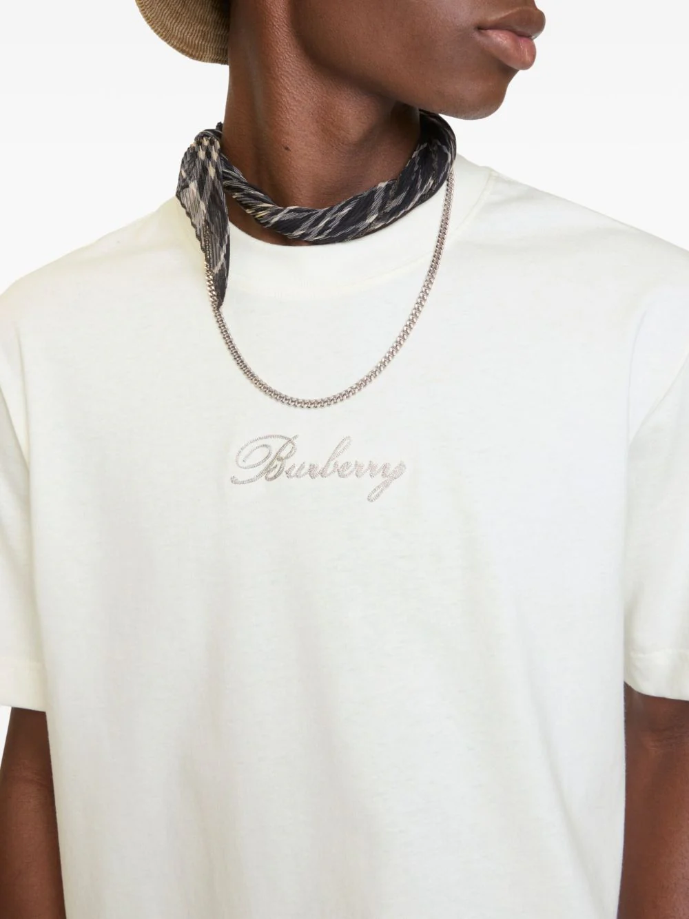 Burberry Rib-Knit Neckline Embroidered Lettering T-Shirt - Size M - Image 4