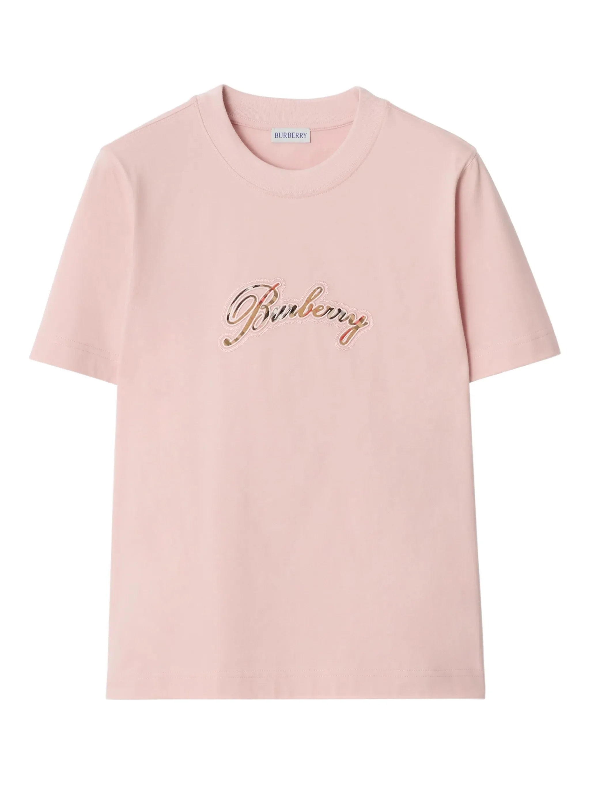Burberry Ribbed Collar Embroidered Lettering T-Shirt - Size S