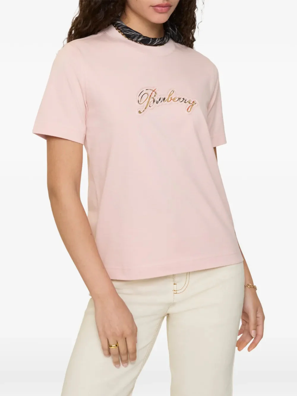 Burberry Ribbed Collar Embroidered Lettering T-Shirt - Size S - Image 2