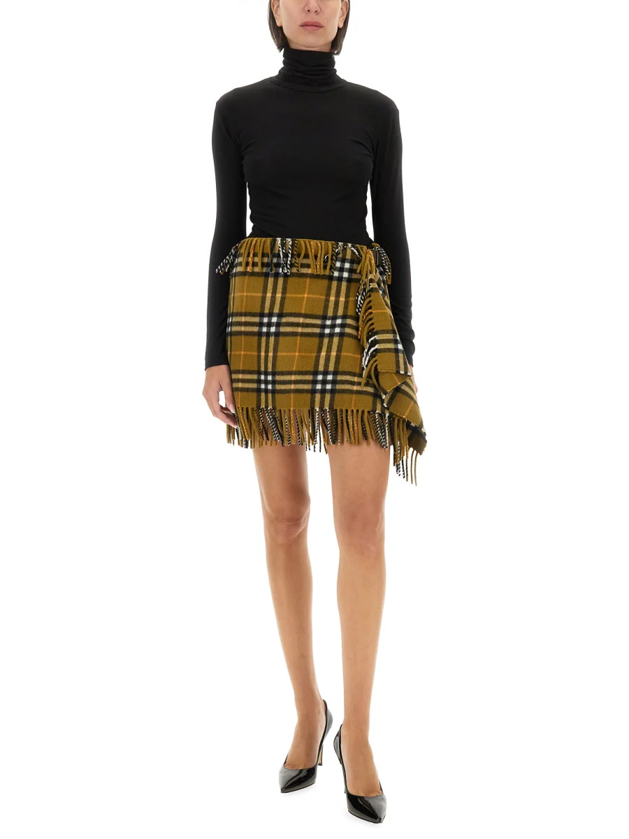 BURBERRY Wool and Cashmere Check Scarf Style Skirt - Image 2