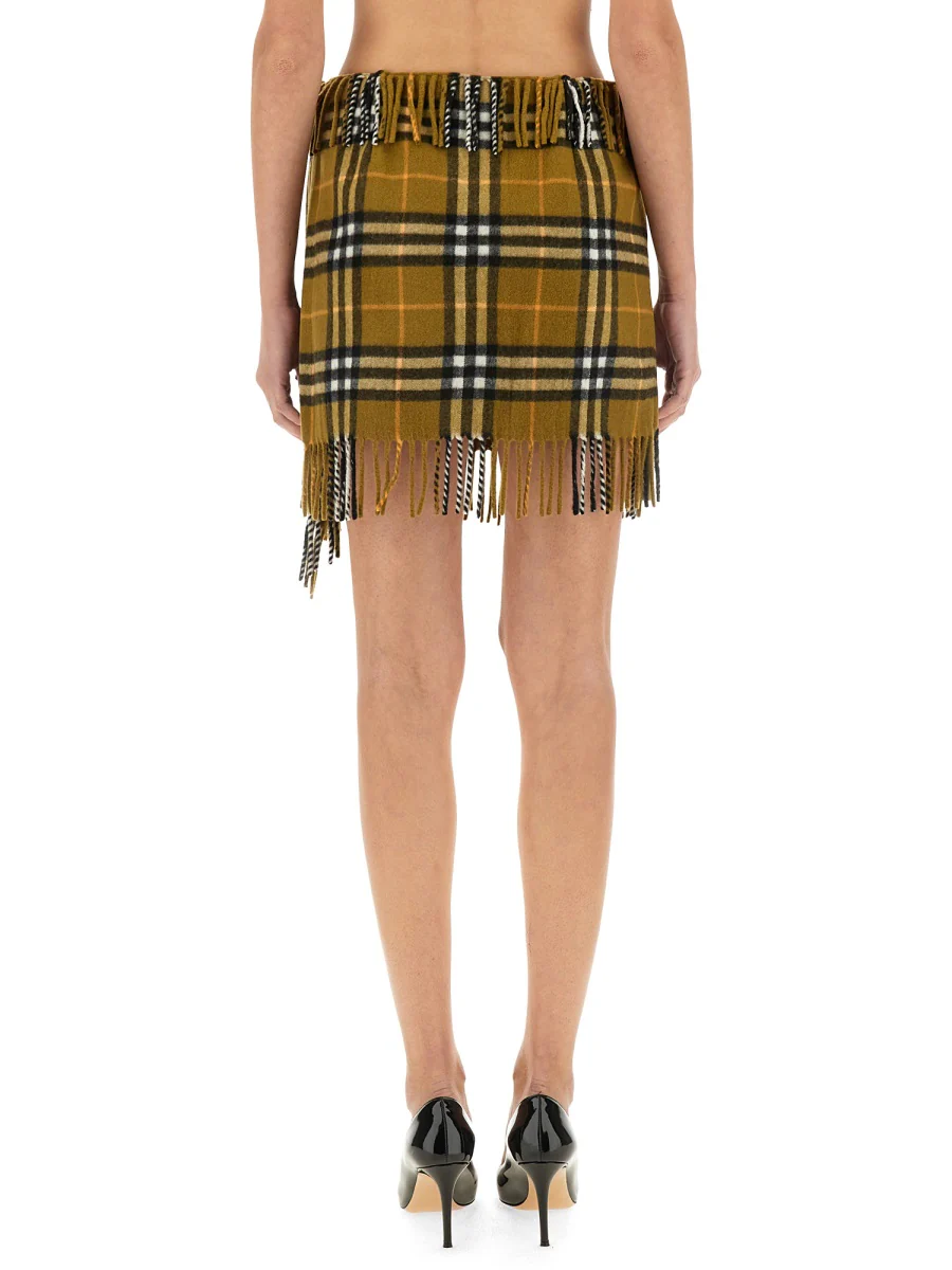 BURBERRY Wool and Cashmere Check Scarf Style Skirt - Image 3