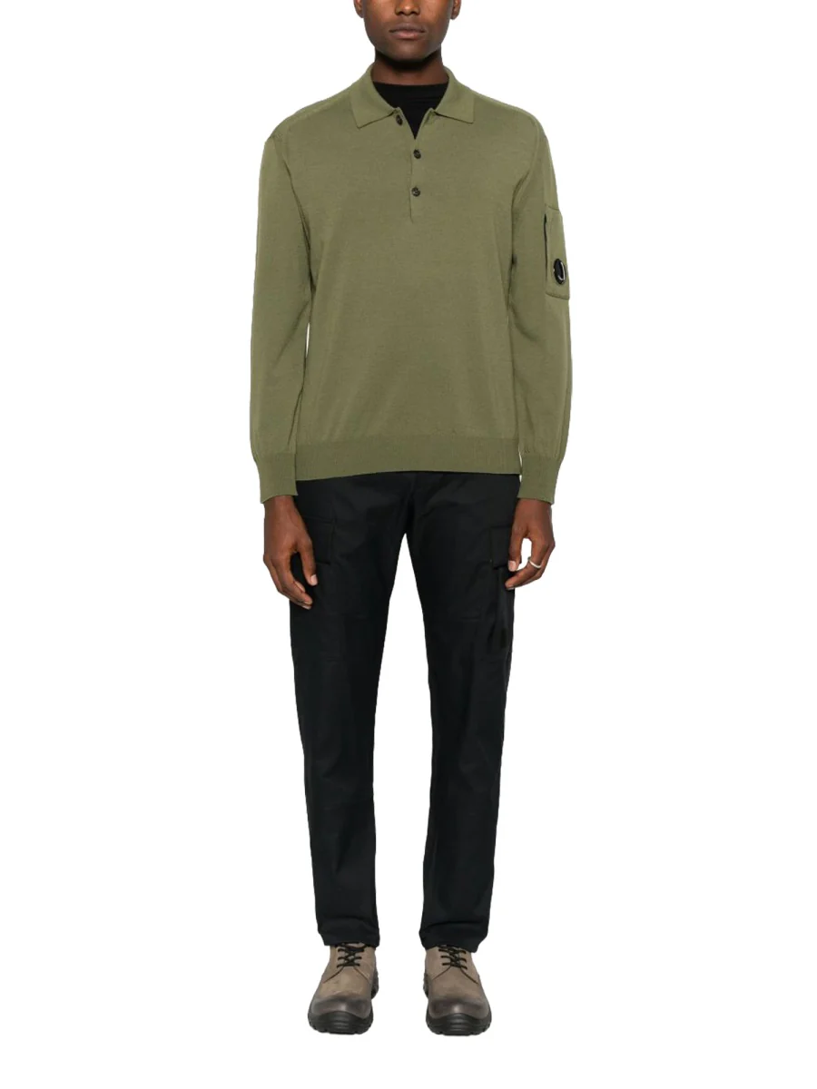 C.P. COMPANY Polo Sweater in Extrafine Merino Wool with Lens on the Left Sleeve - Image 2