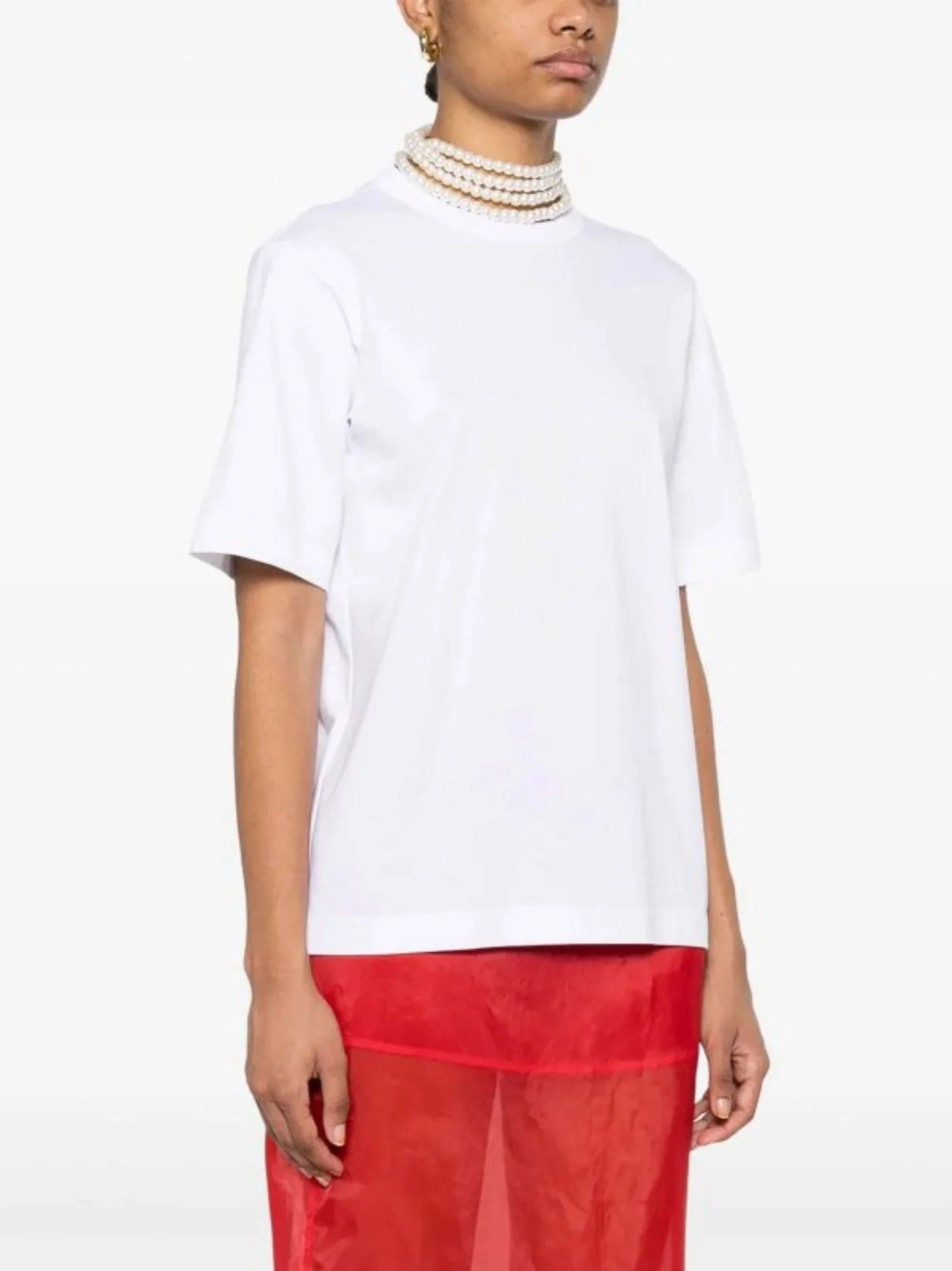 Carven Embellished V-Neck Cotton T-Shirt - Image 2