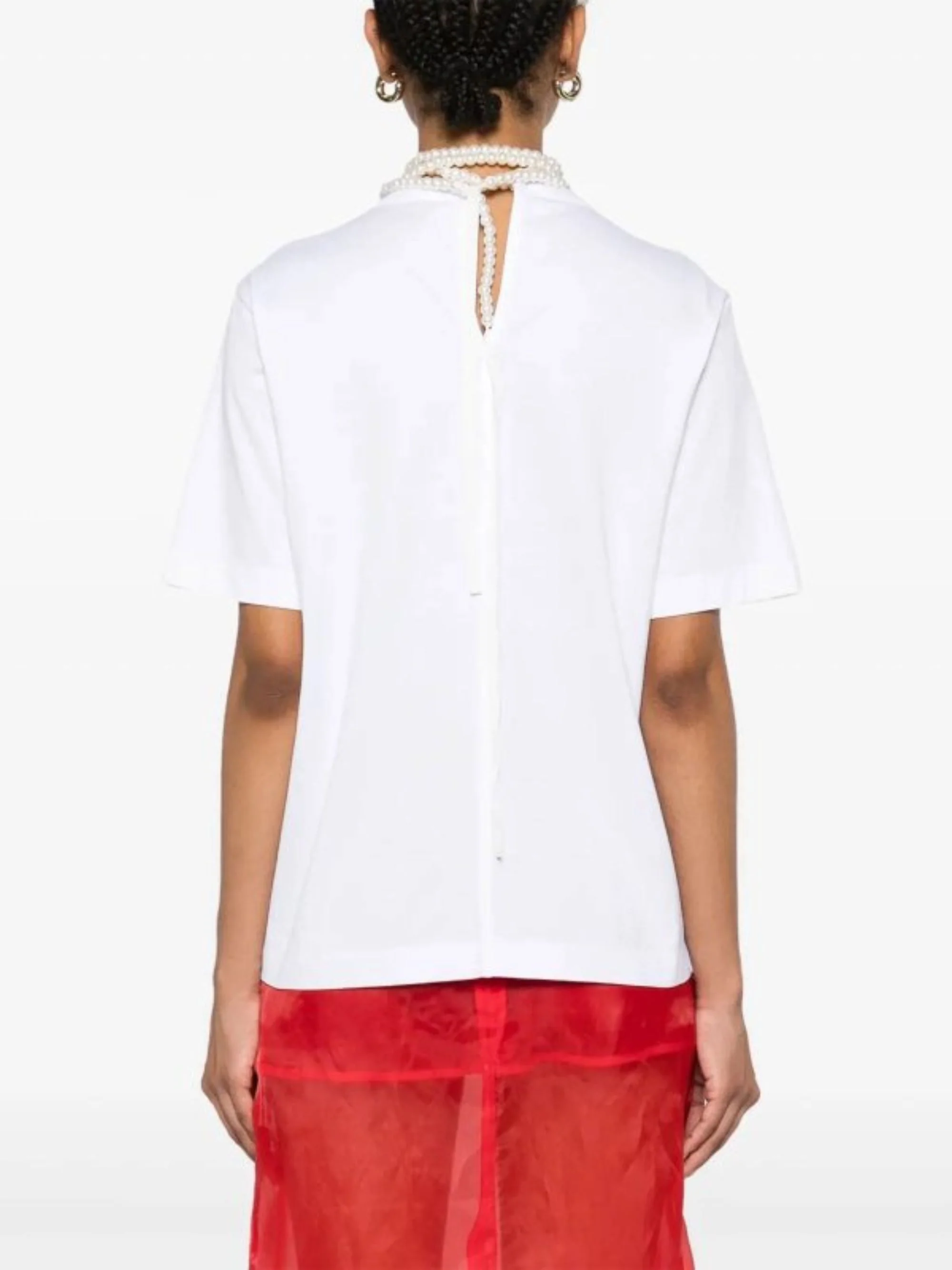 Carven Embellished V-Neck Cotton T-Shirt - Image 3