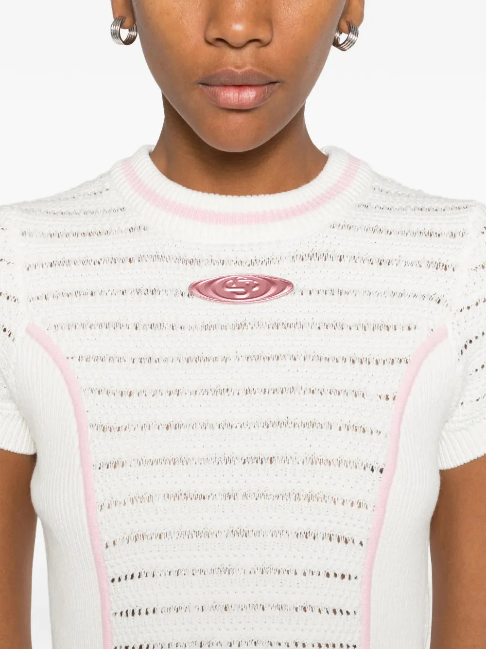 Casablanca Cotton Knit Top with Frontal Logo for Women - Image 5