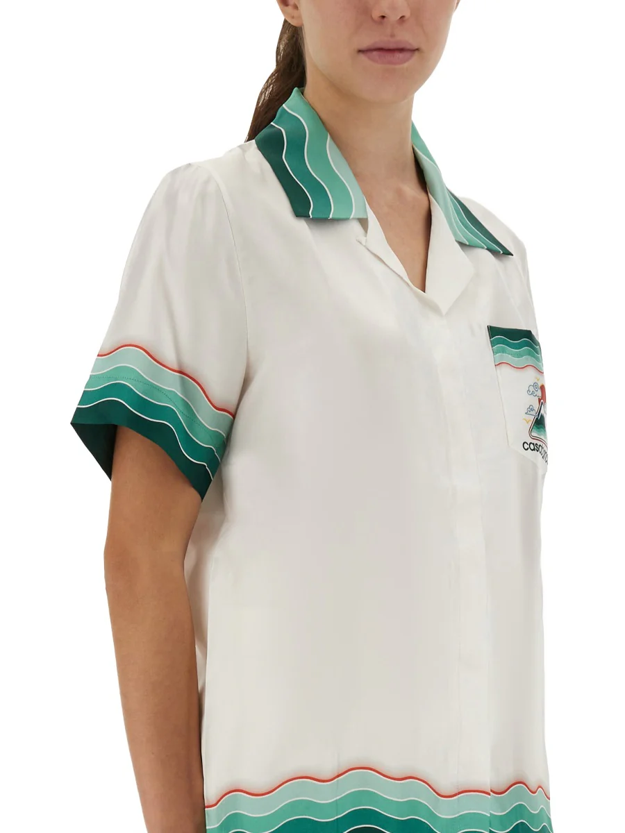 CASABLANCA Montagne Ondulee Silk Short Sleeve Shirt - Image 4