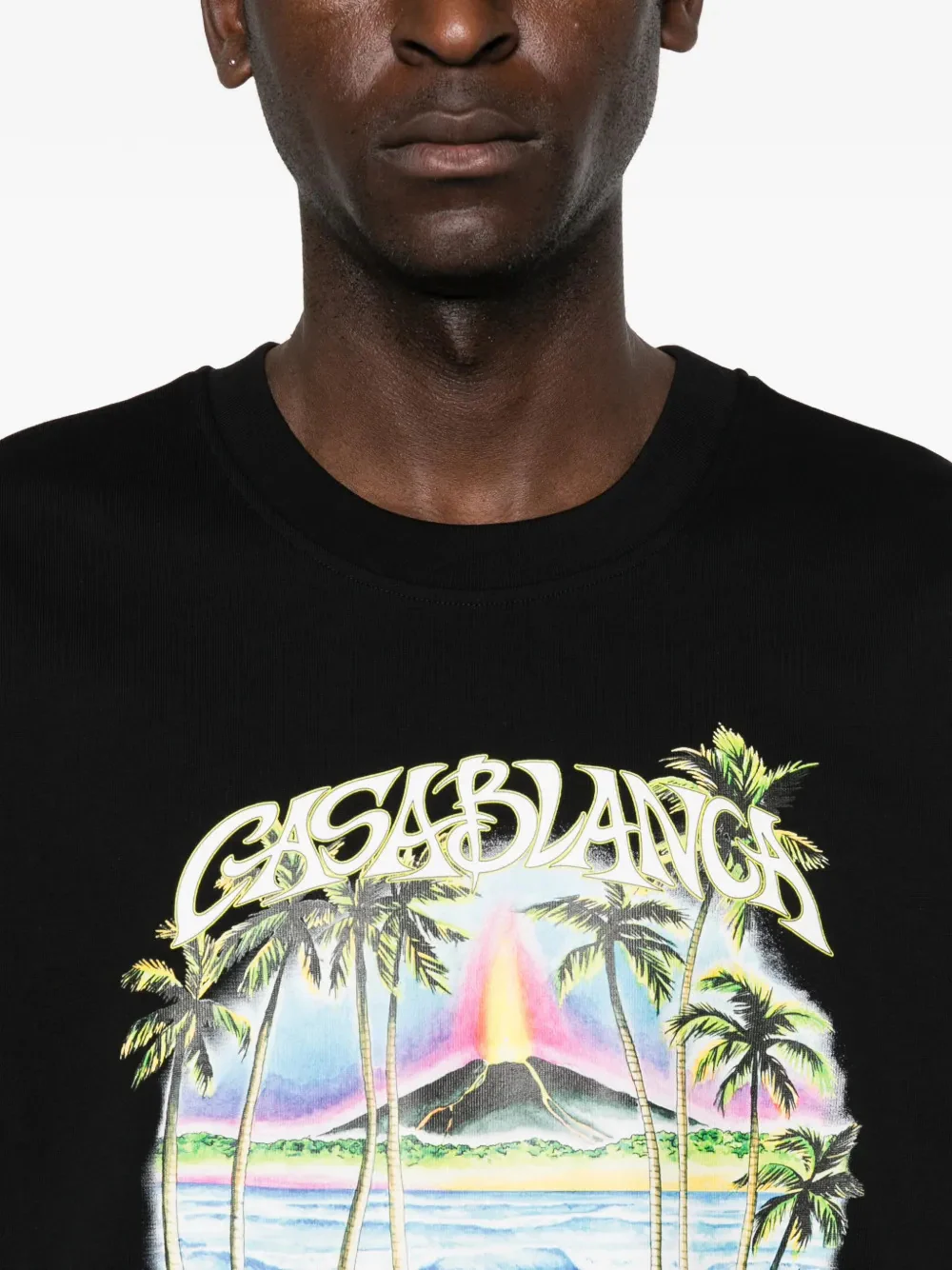 Casablanca Tropical Print Round Neck Short Sleeve T-Shirt - Image 5