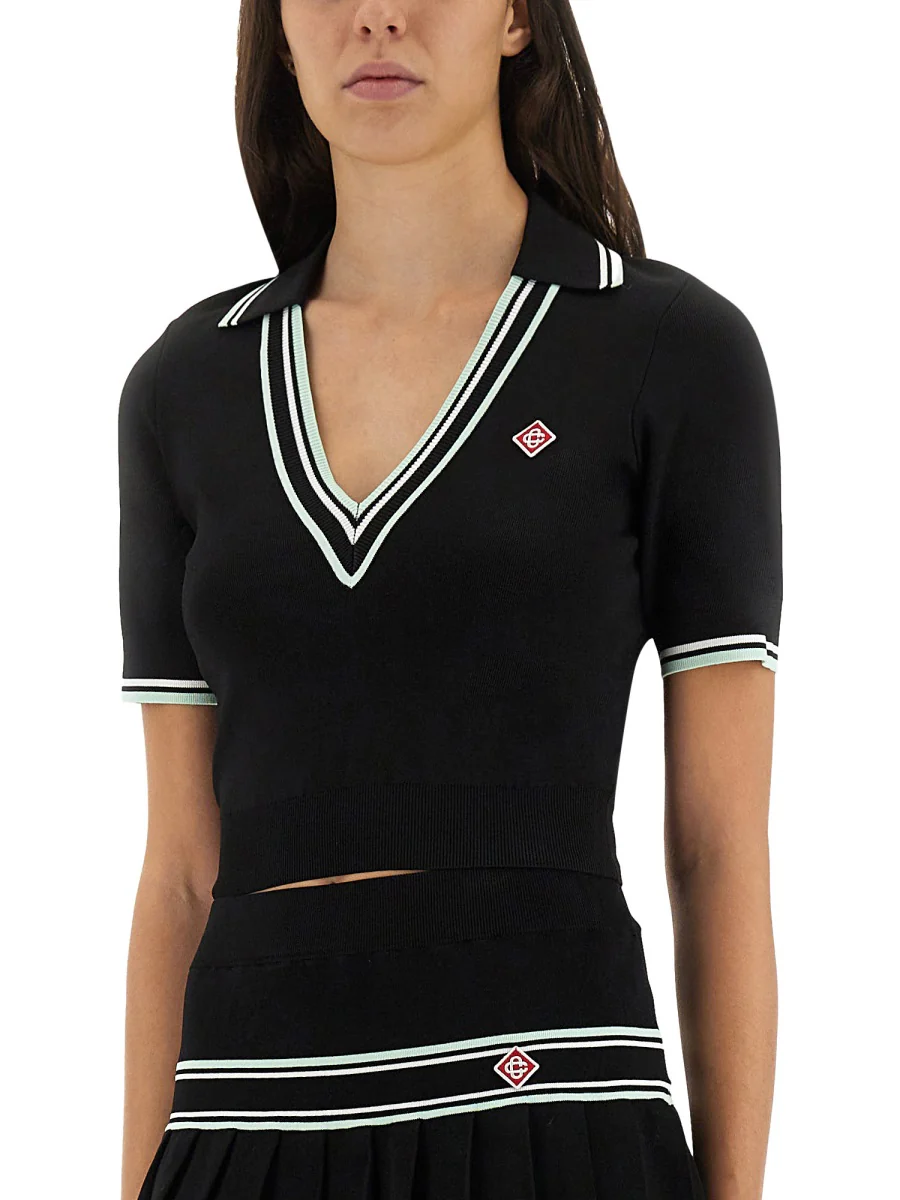 CASABLANCA Viscose V-Neck Polo Shirt - Image 4