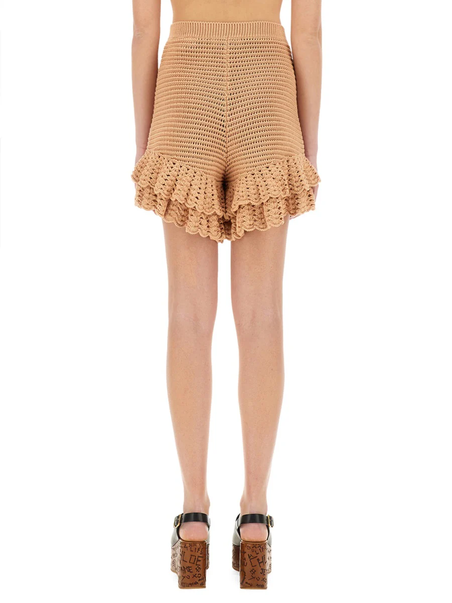 CHLOÉ Crochet Knit Mini Shorts with Ruffles - Image 7