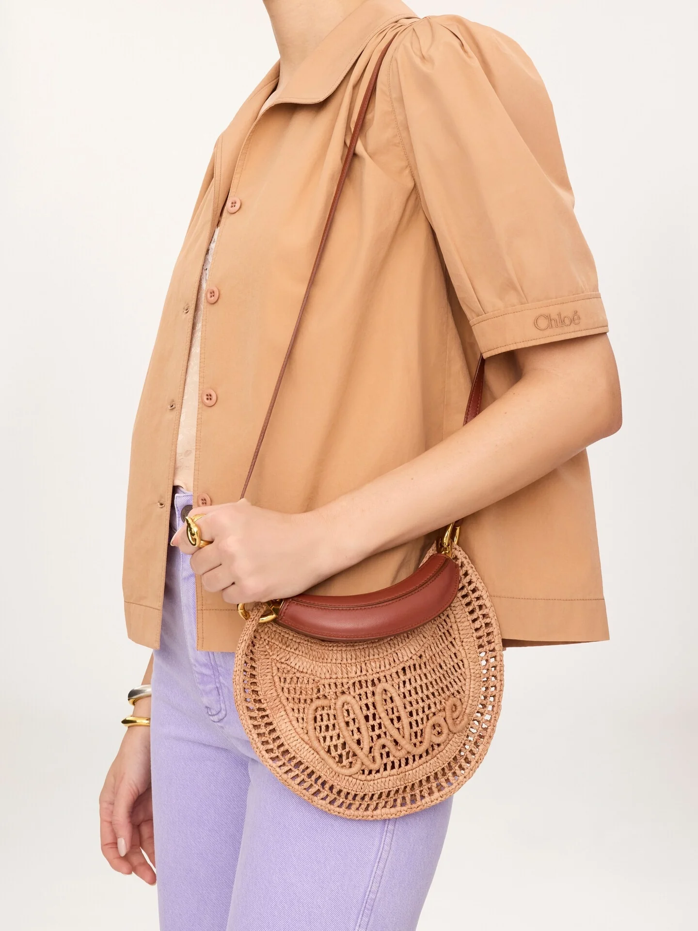 CHLOÉ Mini Summer Banana Hobo Bag with Strap in Raffia - Image 2