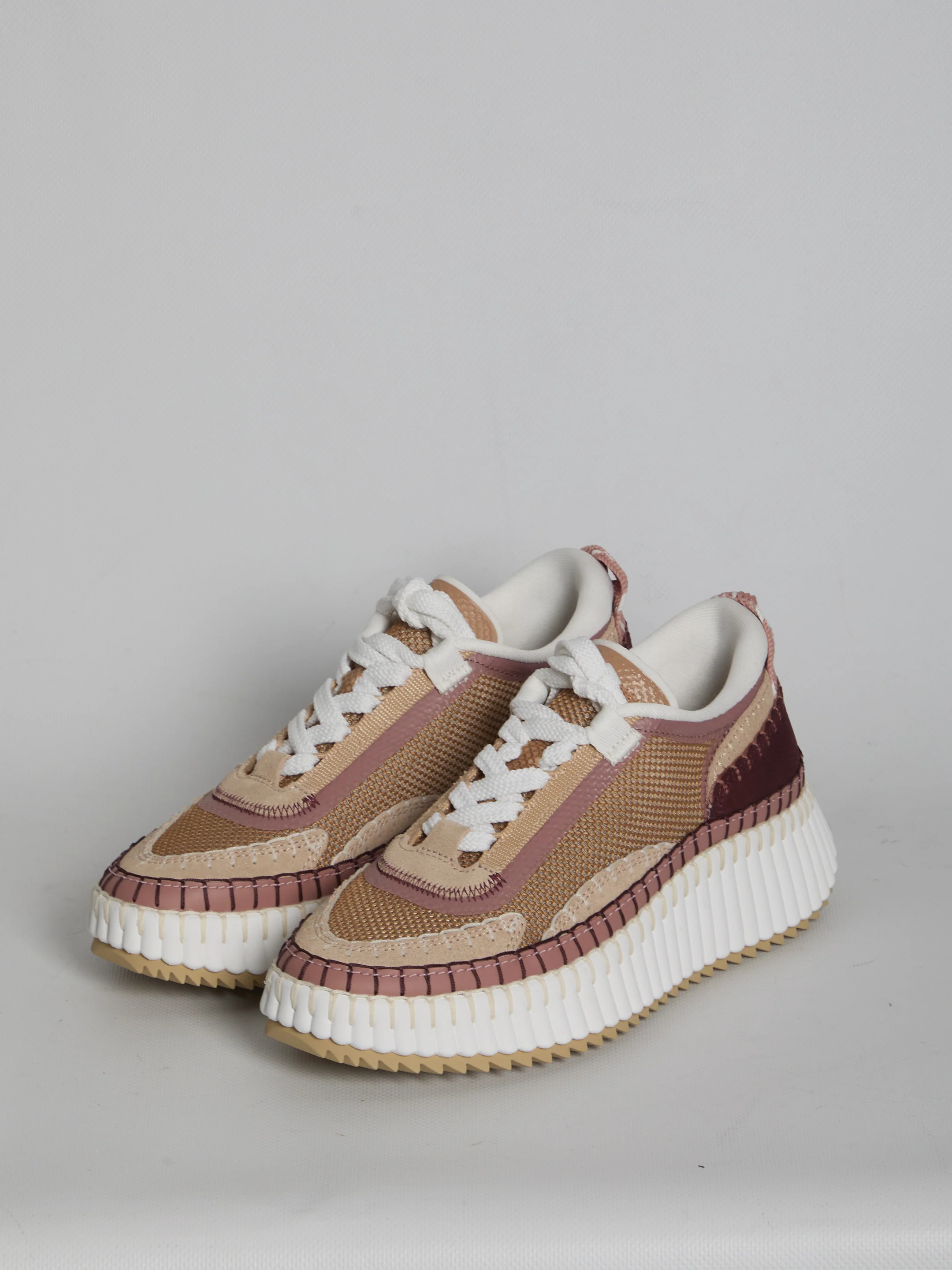 CHLOÉ Nama Embroidered Suede and Recycled-mesh Sneakers - Image 2