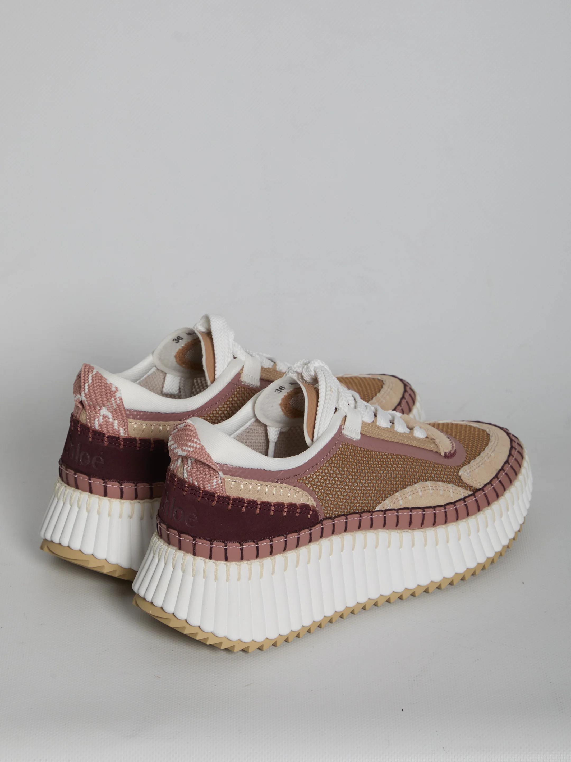 CHLOÉ Nama Embroidered Suede and Recycled-mesh Sneakers - Image 3