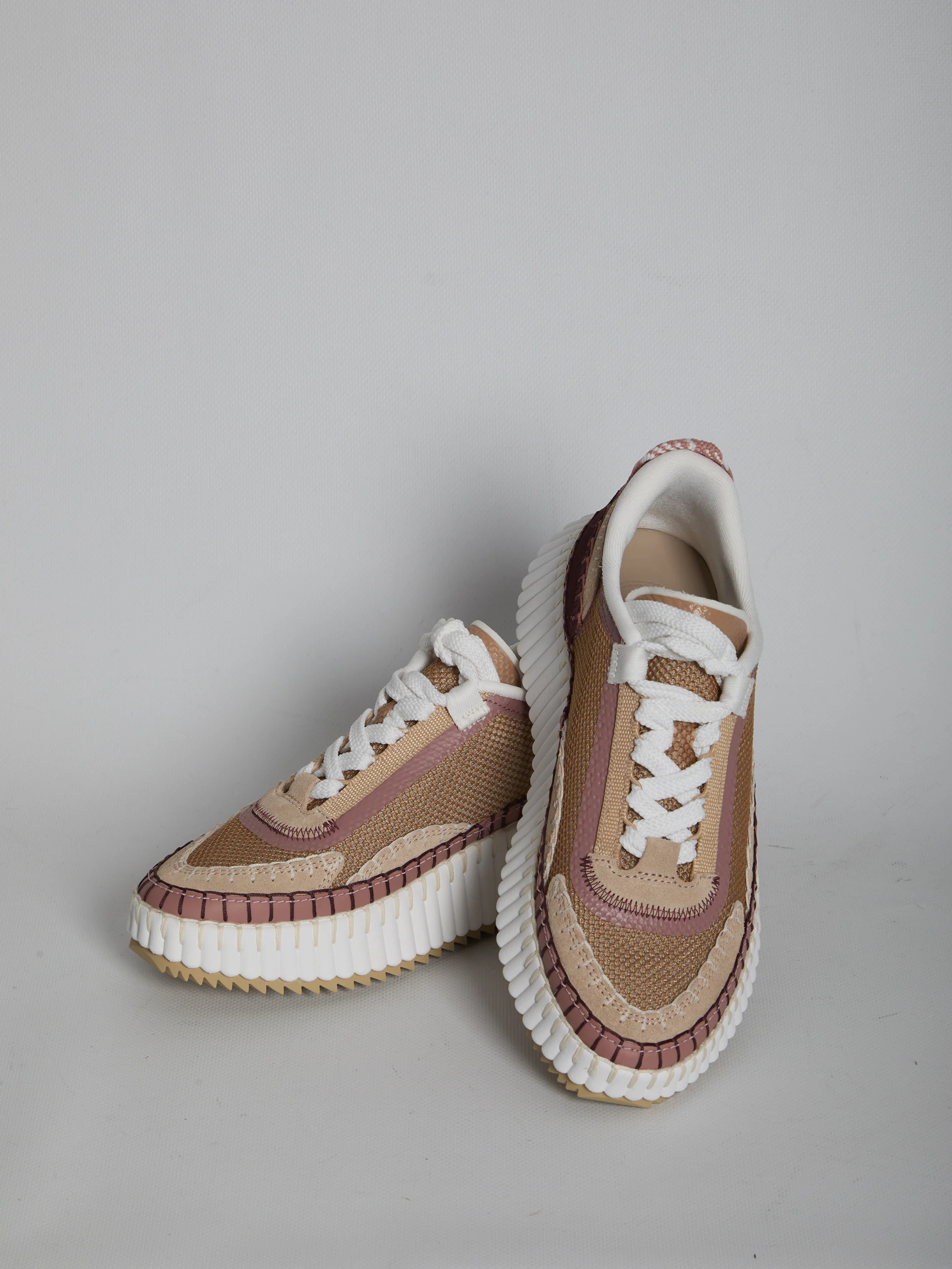 CHLOÉ Nama Embroidered Suede and Recycled-mesh Sneakers - Image 5