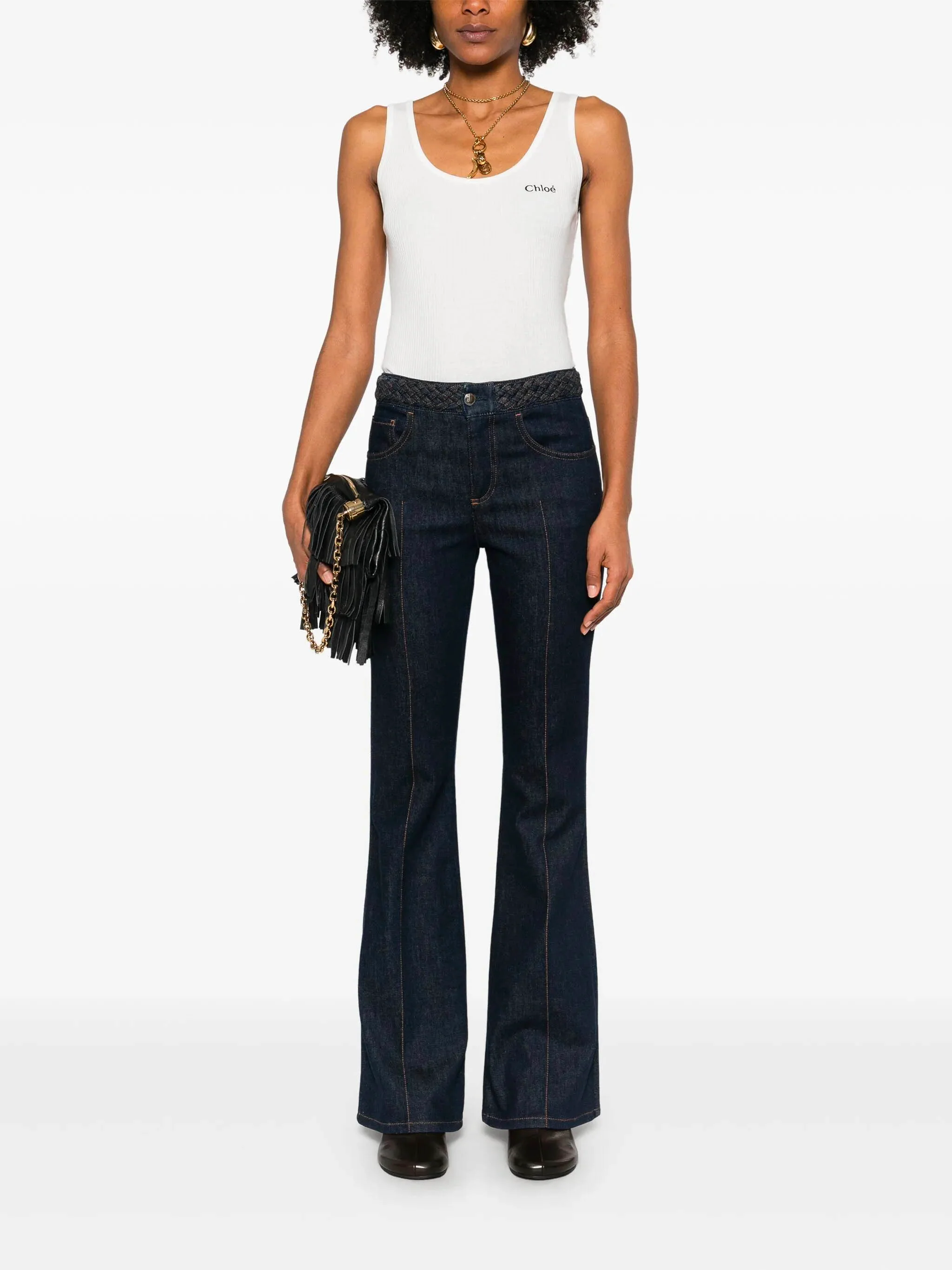 Chloé Rib Knit Top with Contrasting Embroidered Logo - Sample Size S - Image 2