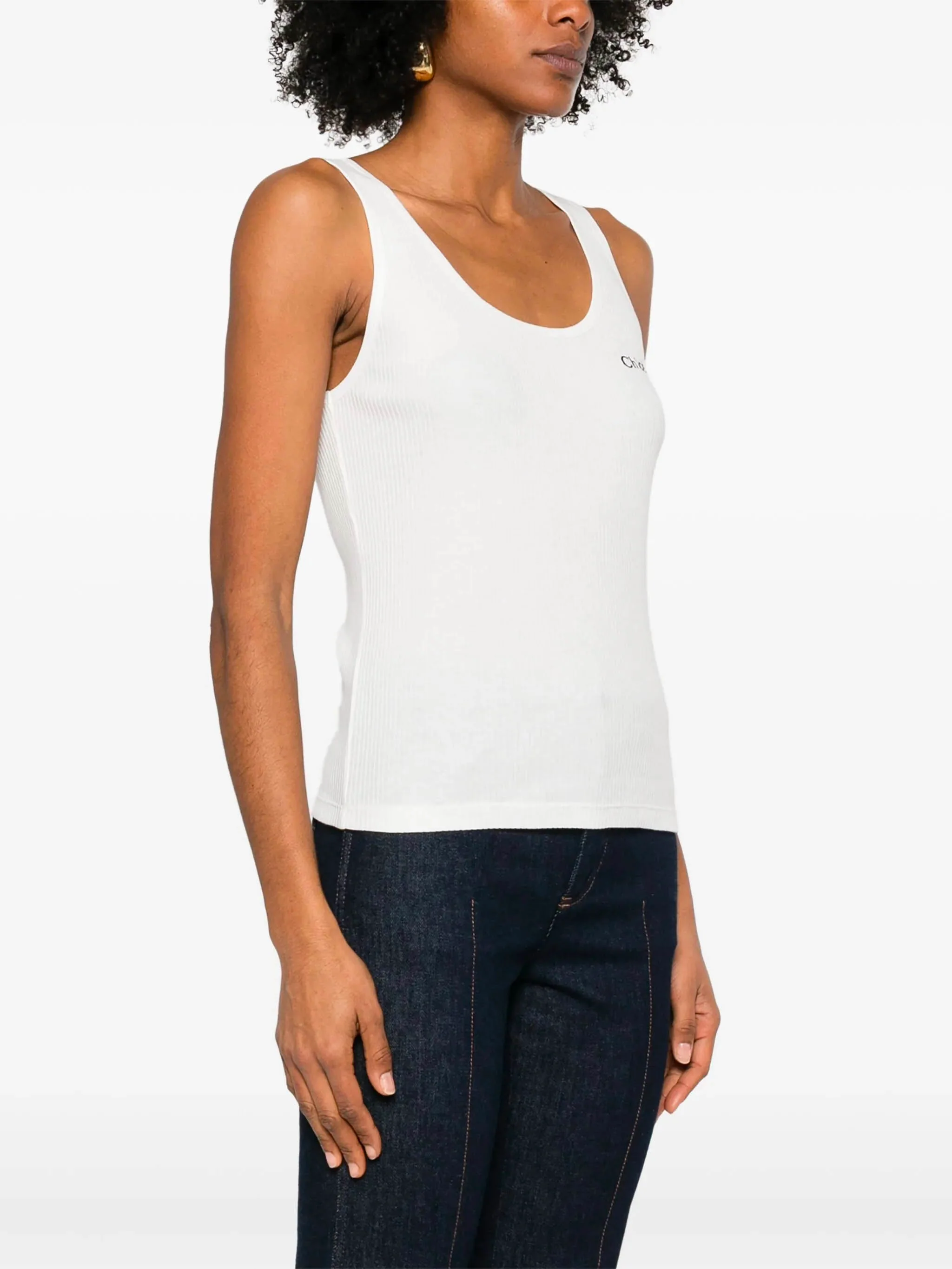 Chloé Rib Knit Top with Contrasting Embroidered Logo - Sample Size S - Image 3