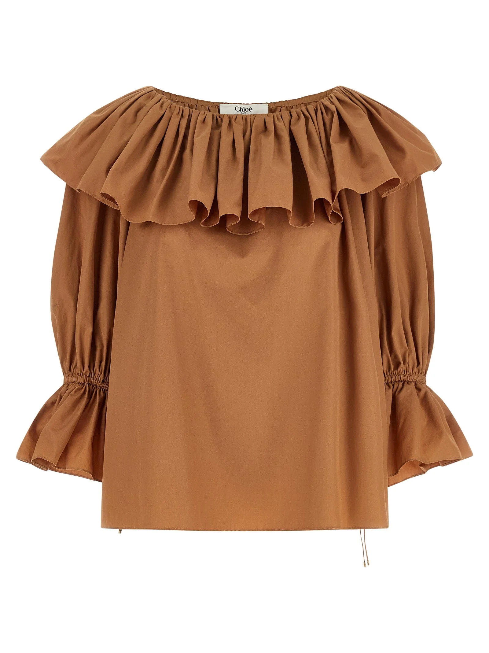 Chloé Ruffled Cotton Blouse with Drawstring Cuffs for Women