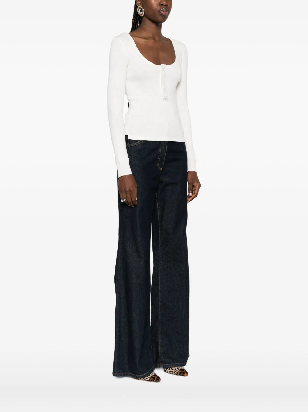 CHLOÉ Scoop-neck Henley Shirt in Cotton Jersey - Image 3