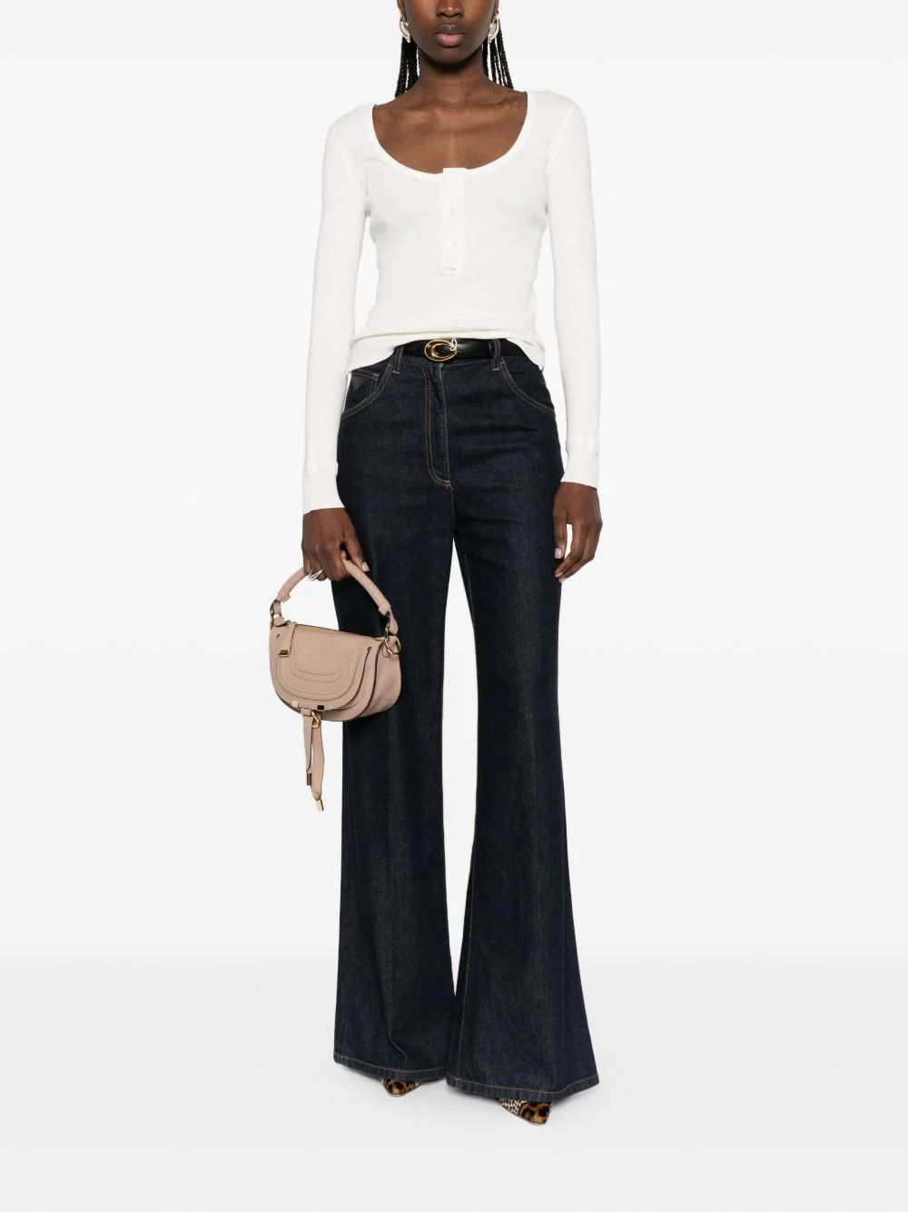 CHLOÉ Scoop-neck Henley Shirt in Cotton Jersey - Image 5